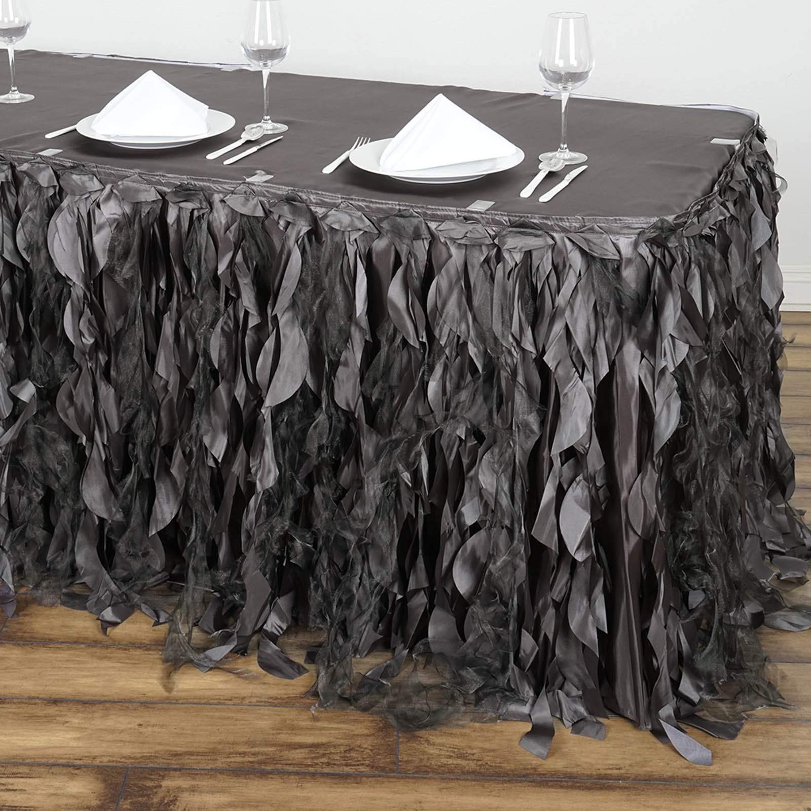 Elegant Taffeta Curly Table Skirt for Weddings, Parties & Events - Washable Polyester Table Cover with Ruffled Hem for Banquet Decorations