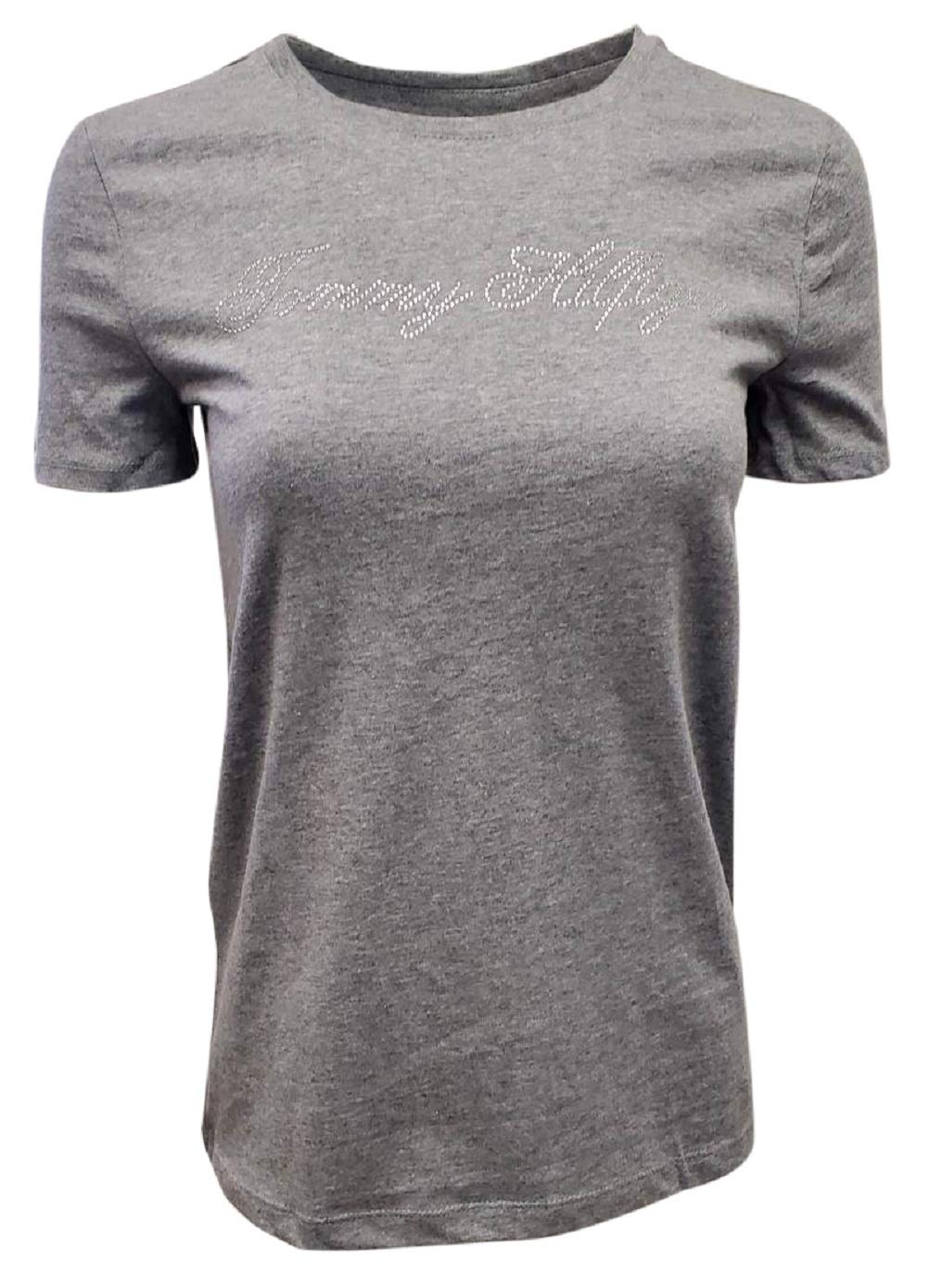 Tommy Hilfiger Women's Embellished Signature Crewneck T-Shirt - Casual Short Sleeve Cotton Top for Everyday Wear, Work & Outfits