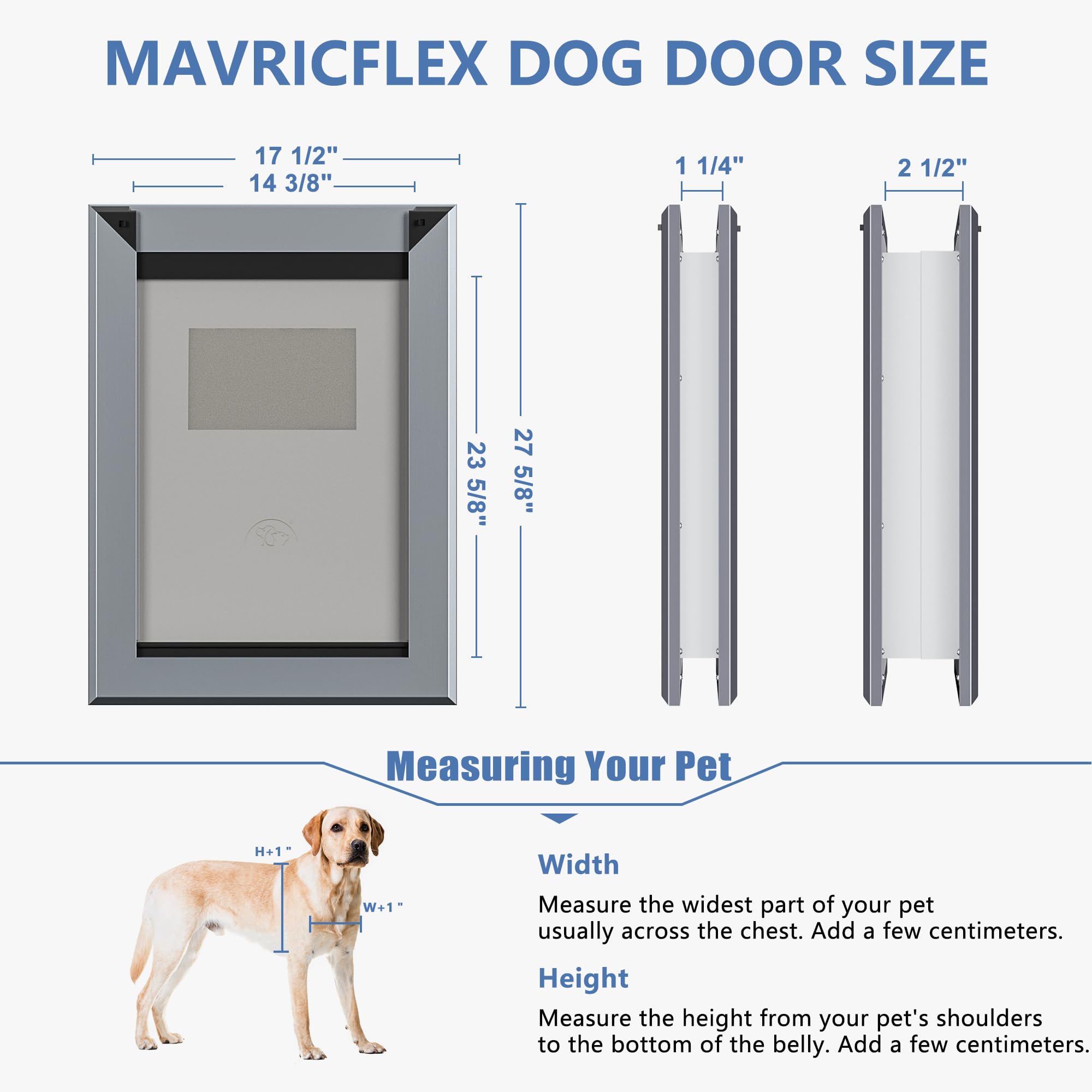 MAVRICFLEX Heavy Duty XL Dog Door with Sliding Lock Panel - Energy Efficient Rugged Aluminum Large Pet Door for Dogs Up to 220lbs - Easy Installation & Magnetic Double Flaps - Perfect for Backyard, Patio & Indoor Use