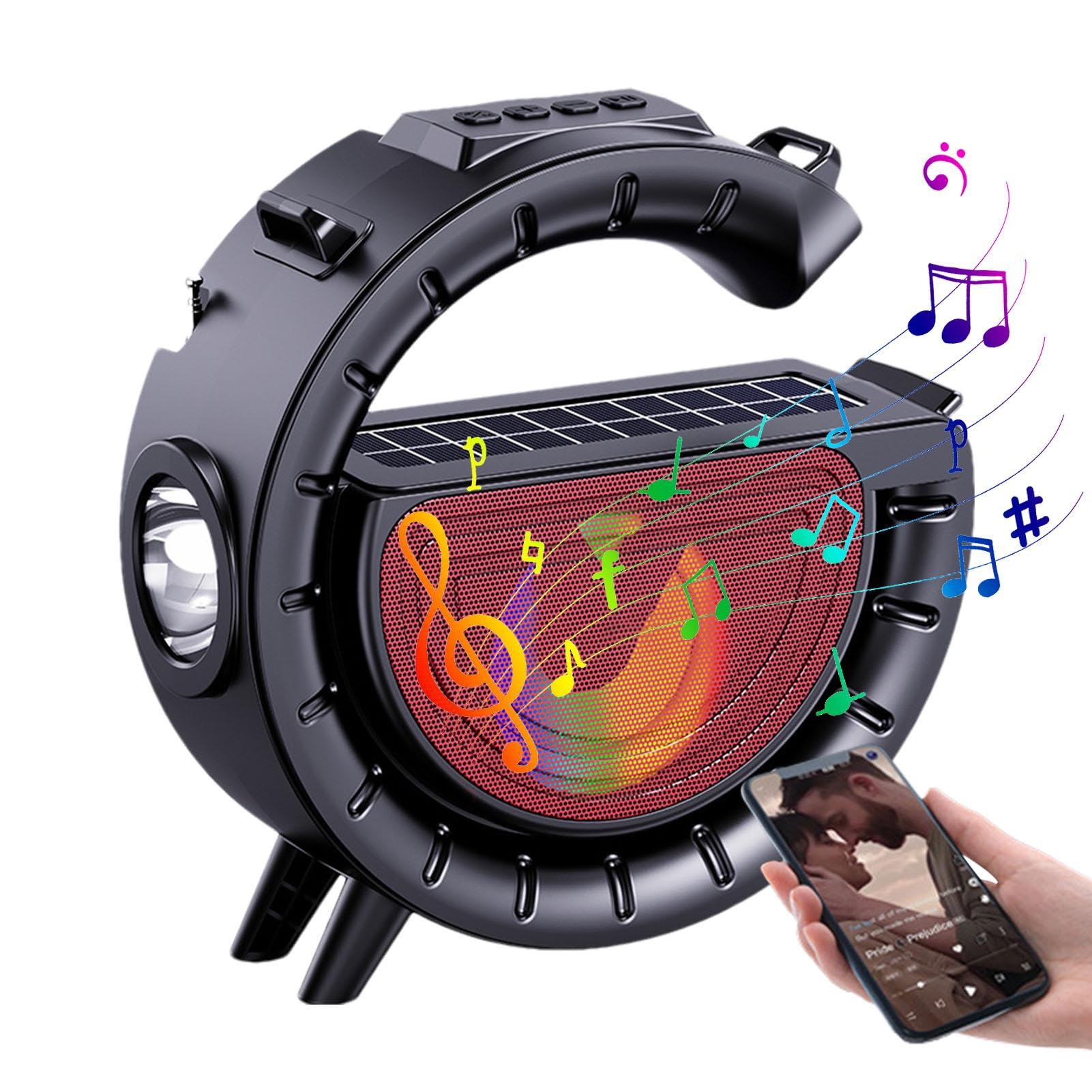 ZWXQE Portable Wireless Speakers with Solar Charging, LED Lights, Punchy Bass, Rich Audio Stereo Pairing, Cute Design for Outdoor, Travel, and Party Fun