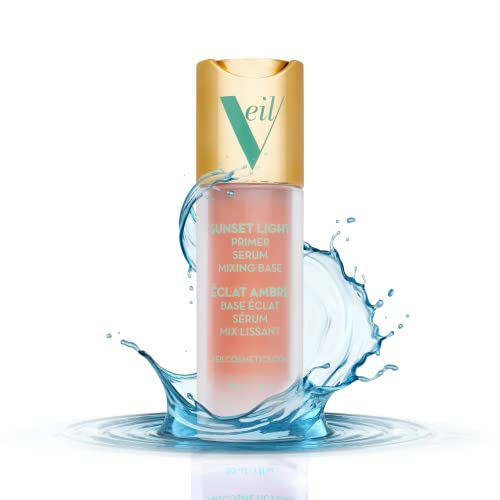 Veil Cosmetics Sunset Light 3-in-1 Primer - Serum, Mixing Base & Makeup Primer | Pore Minimizer with Hydrating & Brightening Formula | Anti-Wrinkle Treatment for Smooth Skin | Vegan Makeup Extender | Perfect for Daily Wear, Special Occasions & Photography | Achieve Flawless Complexion