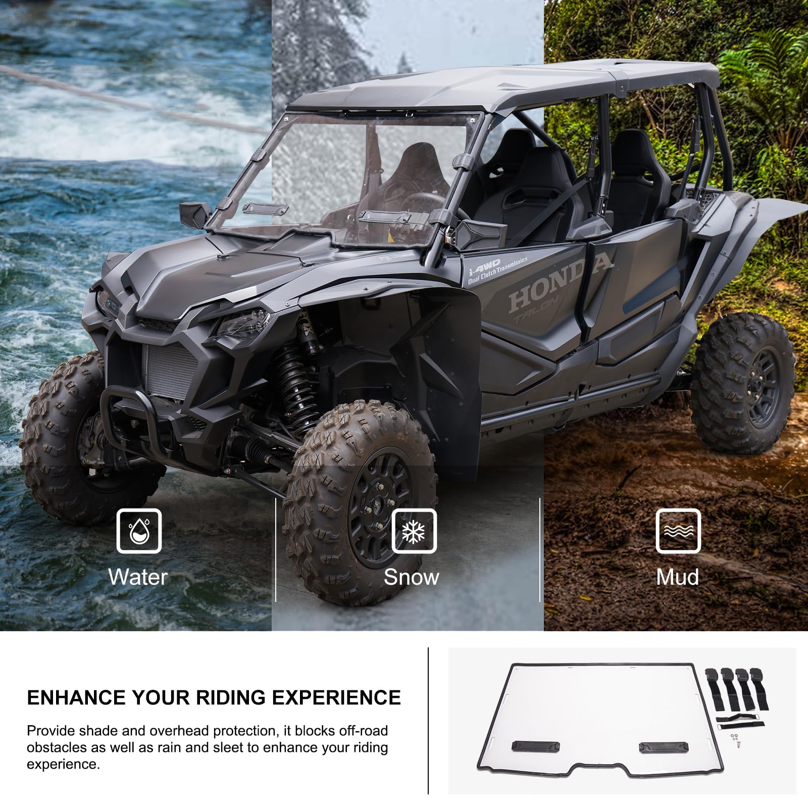 KIWI MASTER Hard Coat Poly Vented Full Windshield for 2019-2025 Honda Talon 1000R/X/X4/R4 | Heavy Duty Polycarbonate UTV Accessories | Scratch Resistant Windshield for Off-Road & Trail Riding