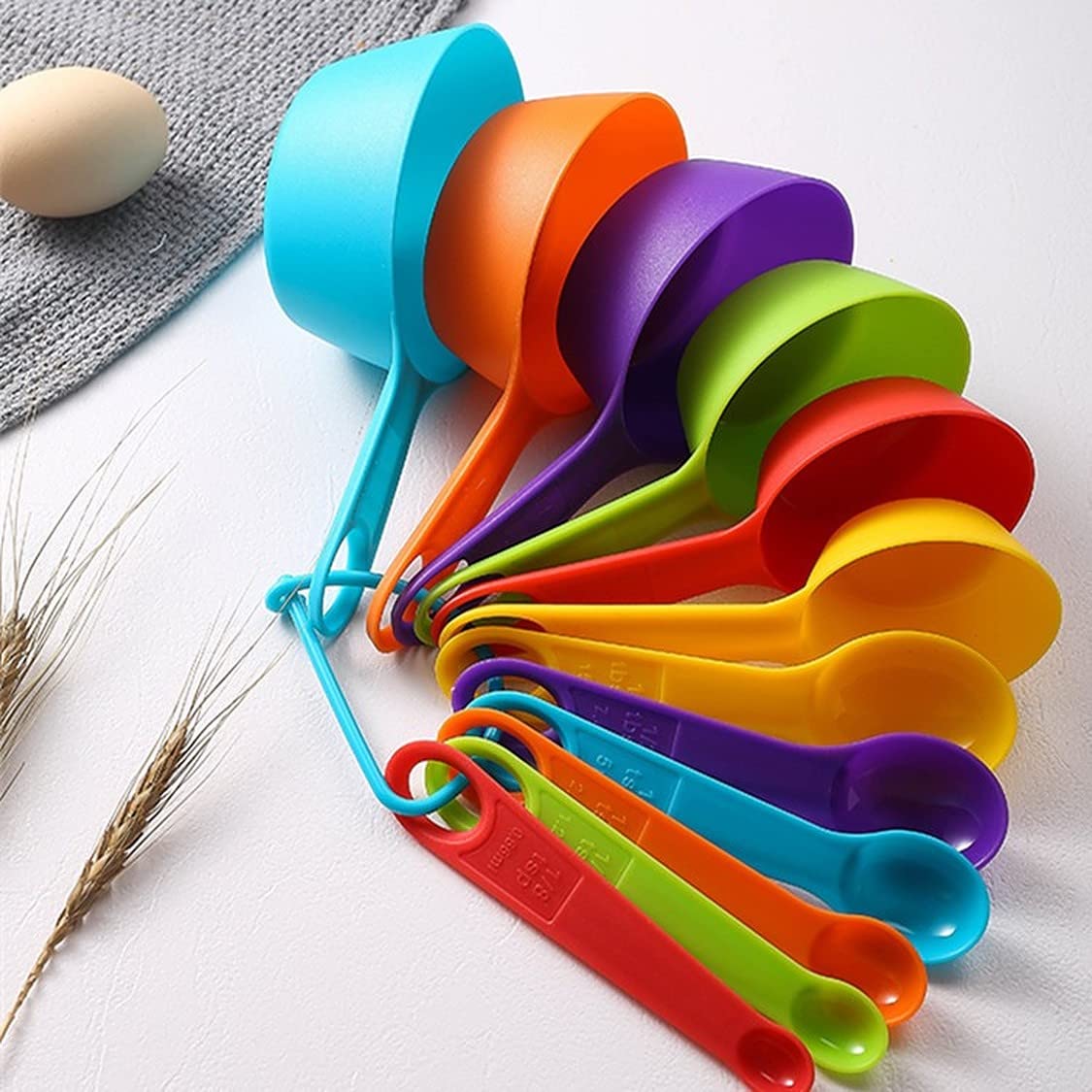 Wolpin 12-Piece Plastic Measuring Cups and Spoons Set - Includes Teaspoon & Tablespoon for Baking, Cooking, and Kitchen Essentials - Colorful Measuring Tools for Cake, Cookie, and Recipe Preparation
