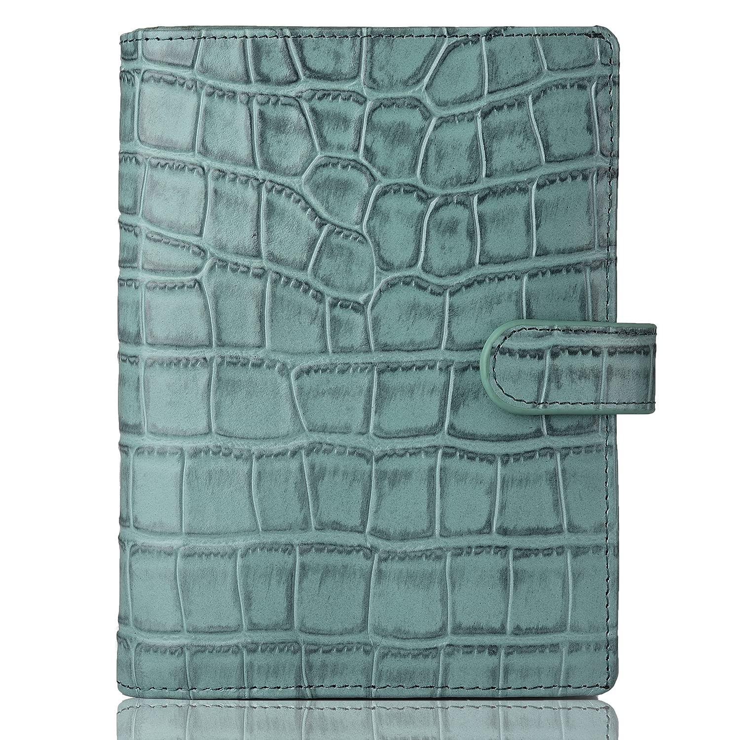 Premium Genuine Leather A6 Planner Cover with Pen Loop, Card Slots & Zipper Pockets - Personal Organizer for Moleskine, Filofax & Most A6 Notebooks (Crocodile Green) - Perfect for Work, School & Daily Planning