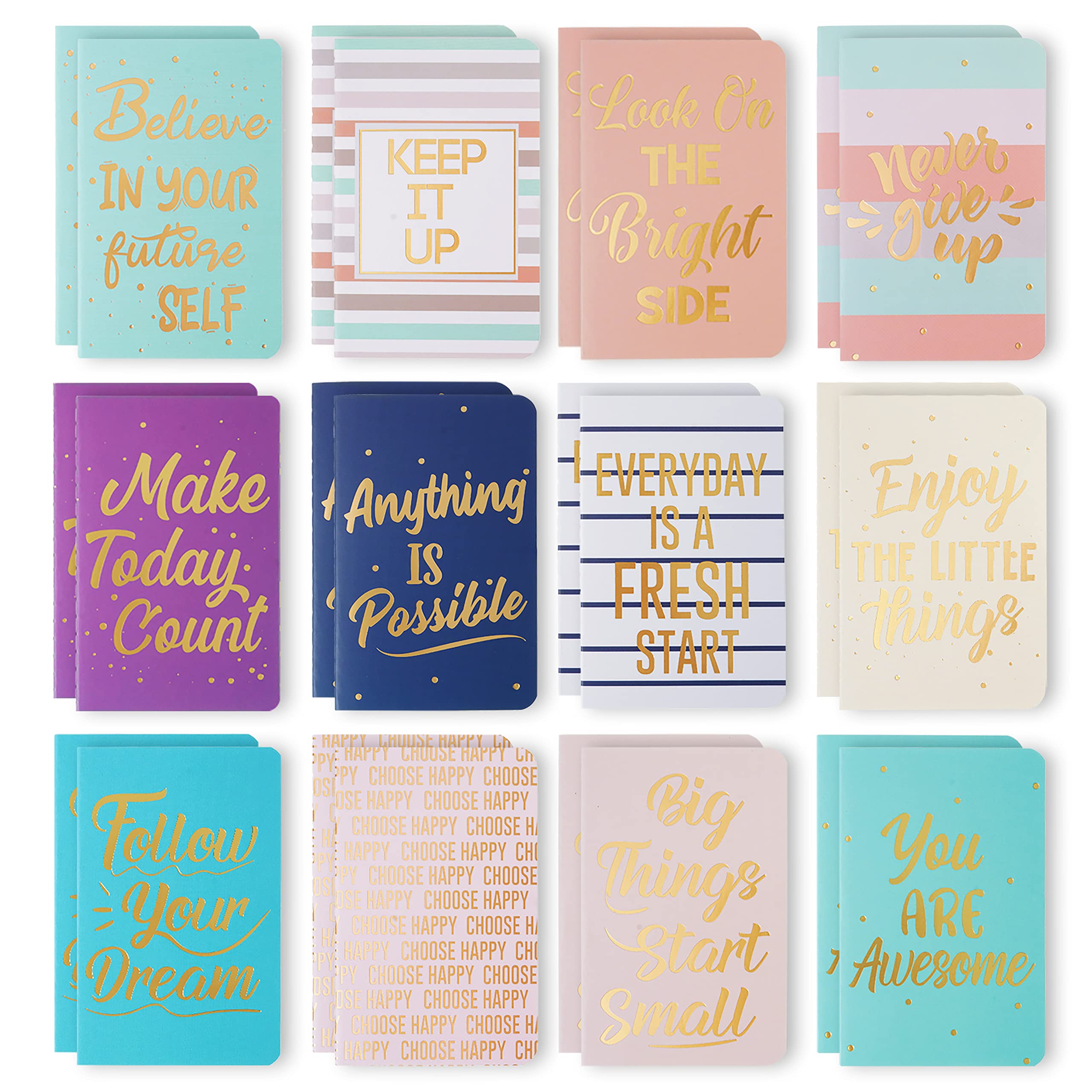 24-Pack Mini Colorful Notebooks - Motivational Journals & Inspirational Notepads for Kids, Teachers, Office - Bulk Small Pocket Notebooks for School, Travel & Gifts (Gold) | Perfect for Journaling, Note-Taking, Classroom Rewards & Travel Essentials