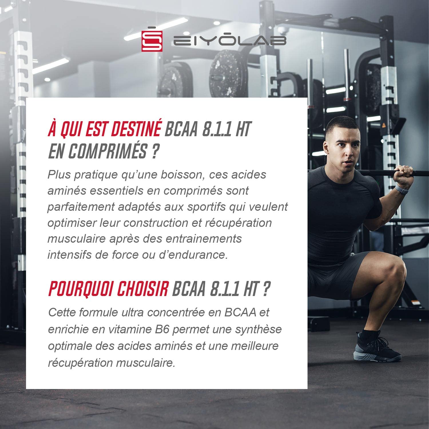 BCAA 8.1.1 Amino Acid Tablets with Vitamin B6 - 1g per Tablet for Muscle Growth & Recovery - Reduces Lactic Acid - 120 Count by Eiyolab | Perfect for Post-Workout Recovery & Athletic Performance Enhancement