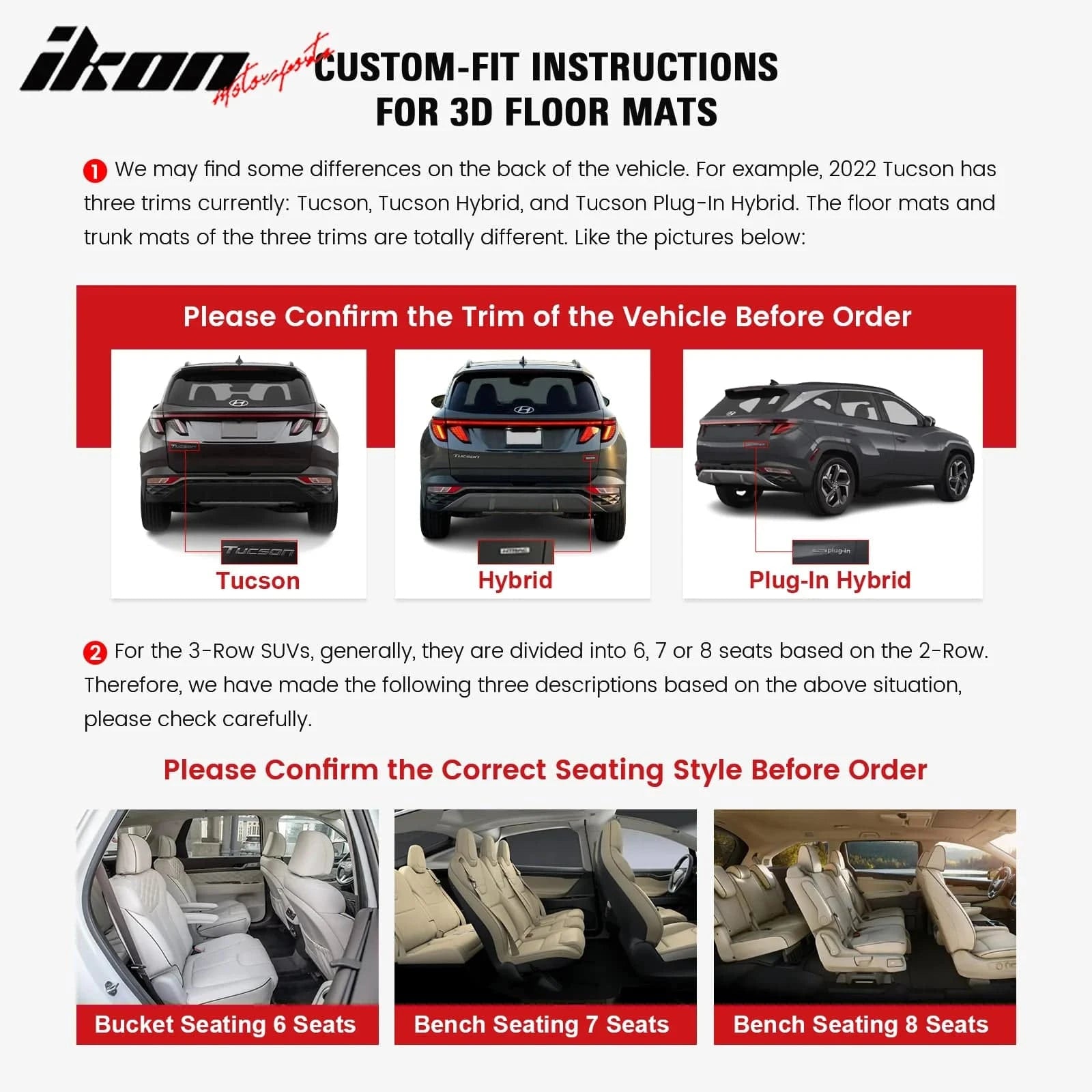 IKON 3D Molded All-Weather Floor Mats for 2023-2025 Mazda CX-50 - Premium TPE Thermoplastic Elastomer Front & Rear Seat Protection (3-Piece Set, Black) - Perfect for Daily Commuting, Road Trips, and Off-Road Adventures
