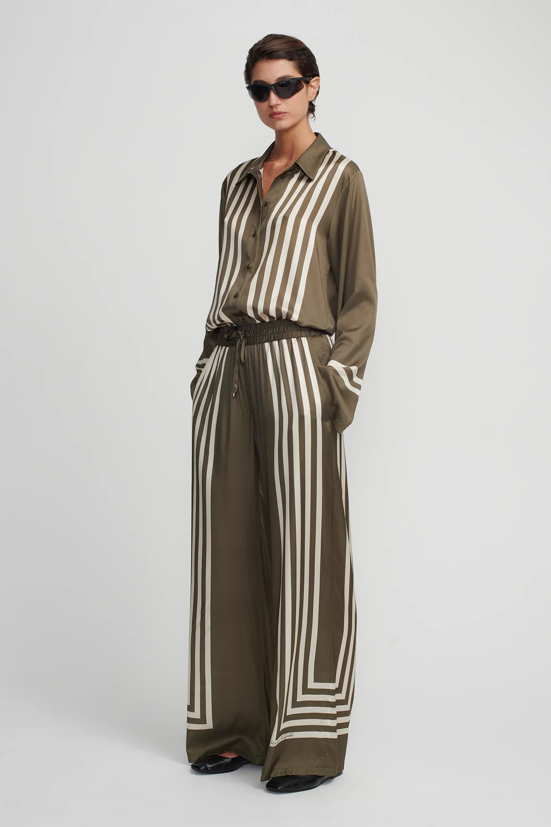 EMPRESS Women's Moss Stripe Pants - Comfortable High Waisted Trousers for Work, Office & Casual Wear