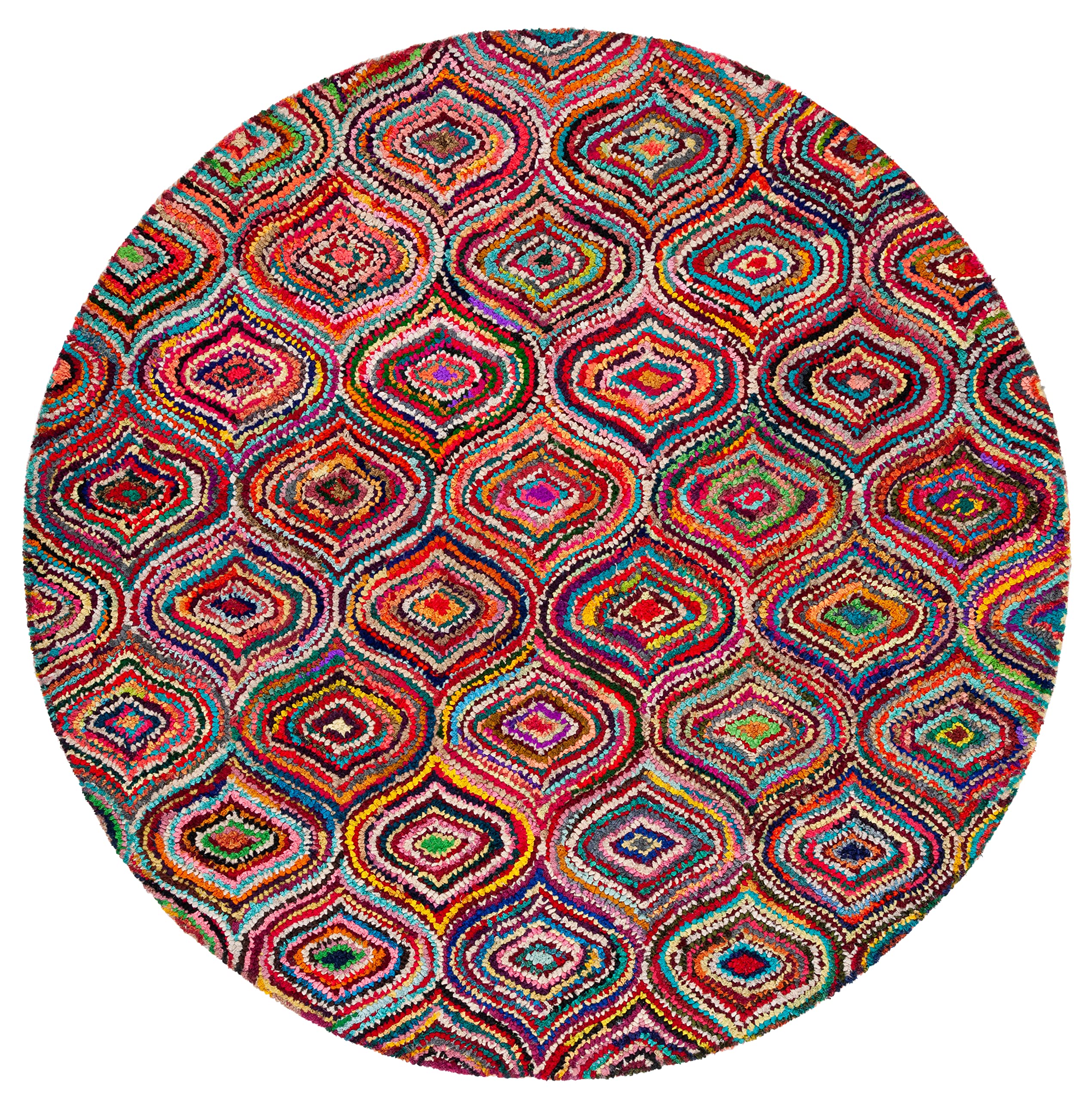 SAFAVIEH Nantucket Collection 6' Round Yellow Multi Handmade Cotton Area Rug - Perfect for Entryway, Foyer, Living Room, Bedroom & Kitchen Decor