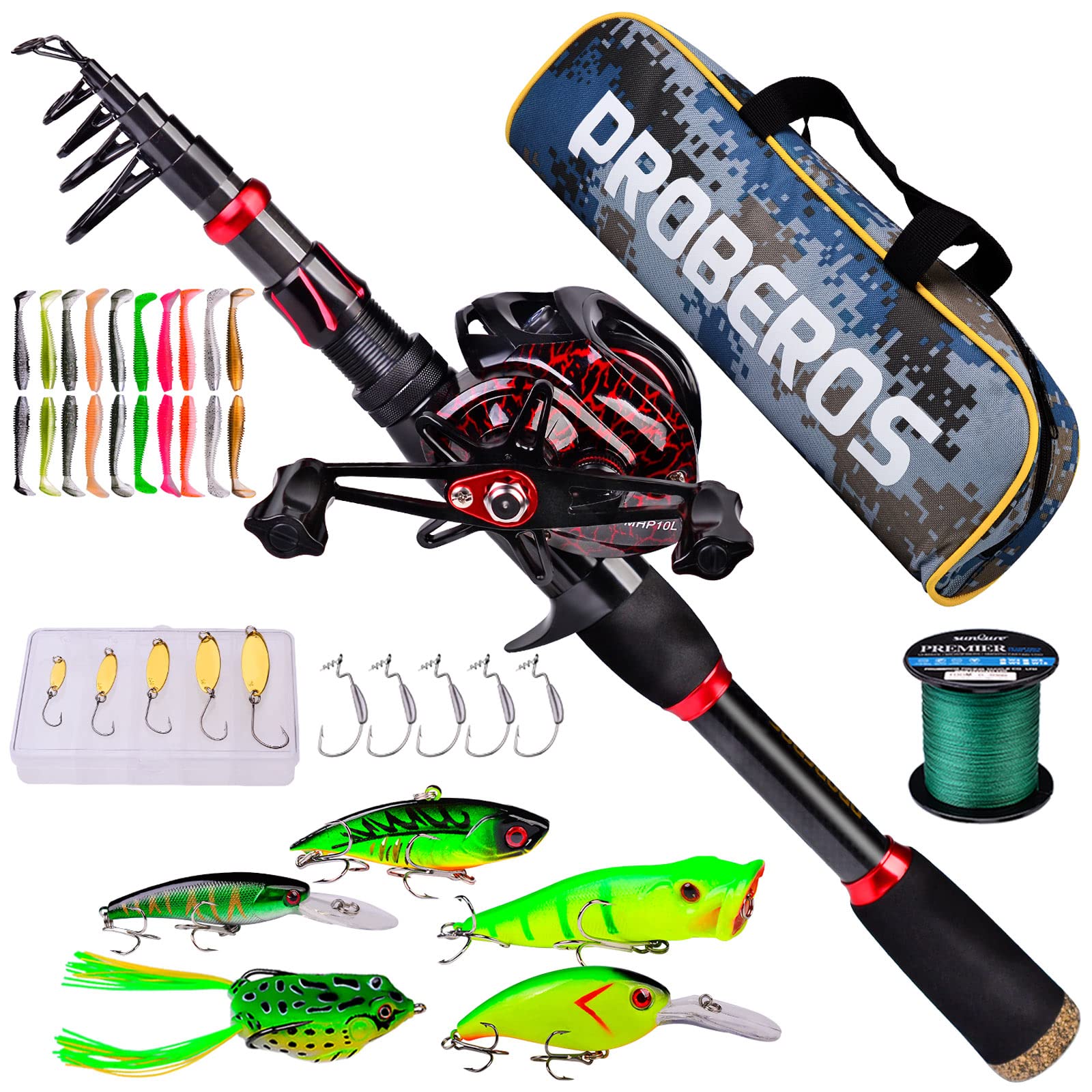 Premium 6.9ft Carbon Fiber Telescopic Fishing Rod and Reel Combo - Spinning & Baitcasting Reel Set for Saltwater, Freshwater & Ice Fishing - Ideal for Bass, Trout, and Walleye - Perfect for Shore Fishing, Boat Angling, and Ice Fishing Adventures