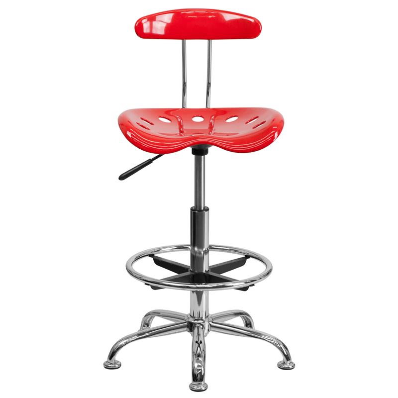 FLASH Bradley Vibrant Violet and Chrome Drafting Stool with Tractor Seat - Adjustable Height Bar Stool for Home Office, Art Studio & Industrial Workspaces