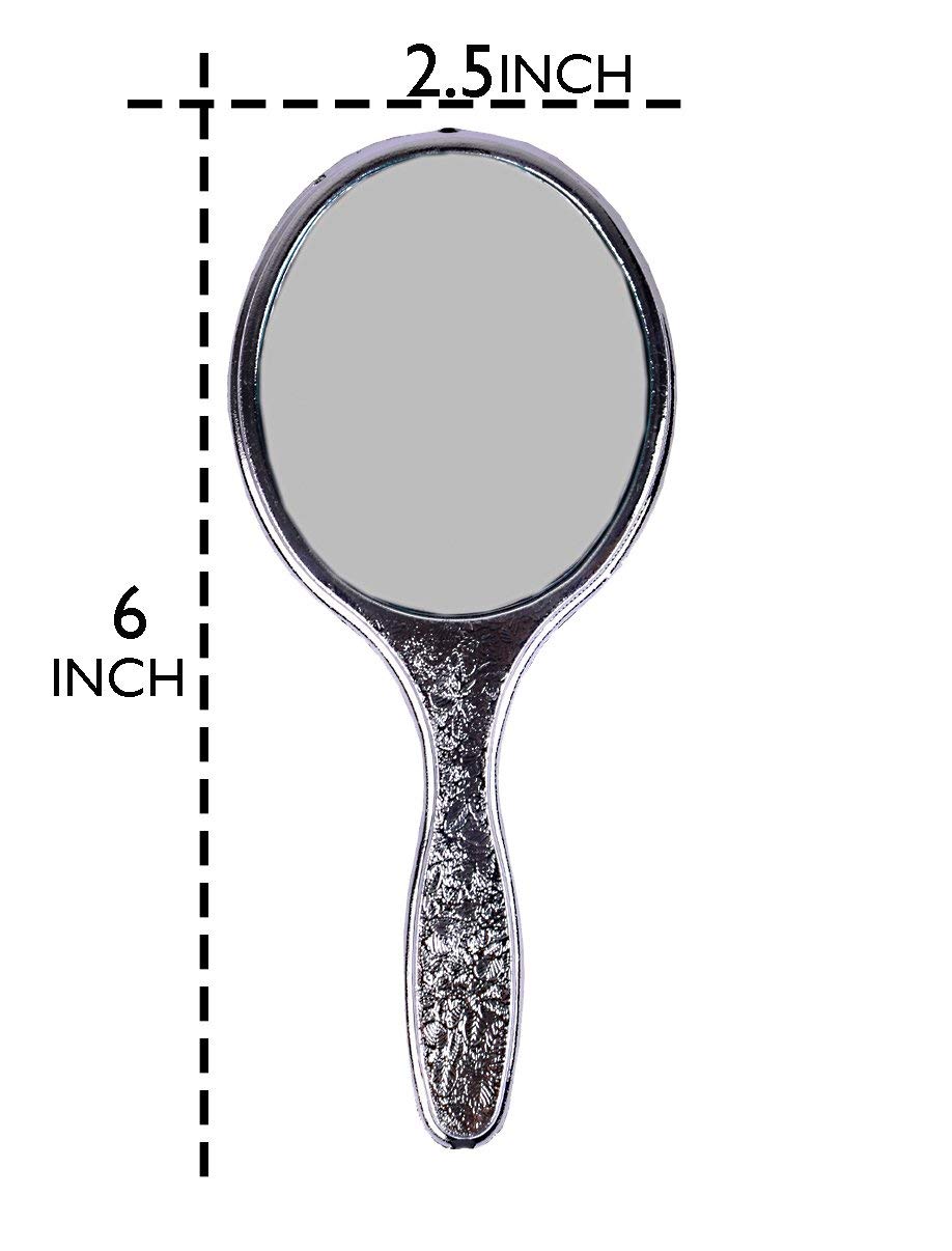 Silver Round Handheld Makeup Mirror with Handle - Lightweight 20g Cosmetic Mirror for Women's Beauty & Dressing Table - Perfect for Travel, Home, Salon & Professional Makeup Application