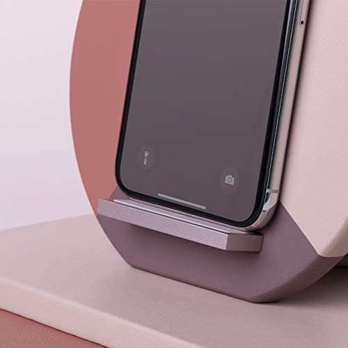 Native Union Dock Marquetry Wireless Charger – Genuine Italian Leather Qi-Certified 10W Fast Charging Stand for iPhone 11/11 Pro/11 Pro Max (Rose) | Stylish Desk Accessory for Home & Office Charging