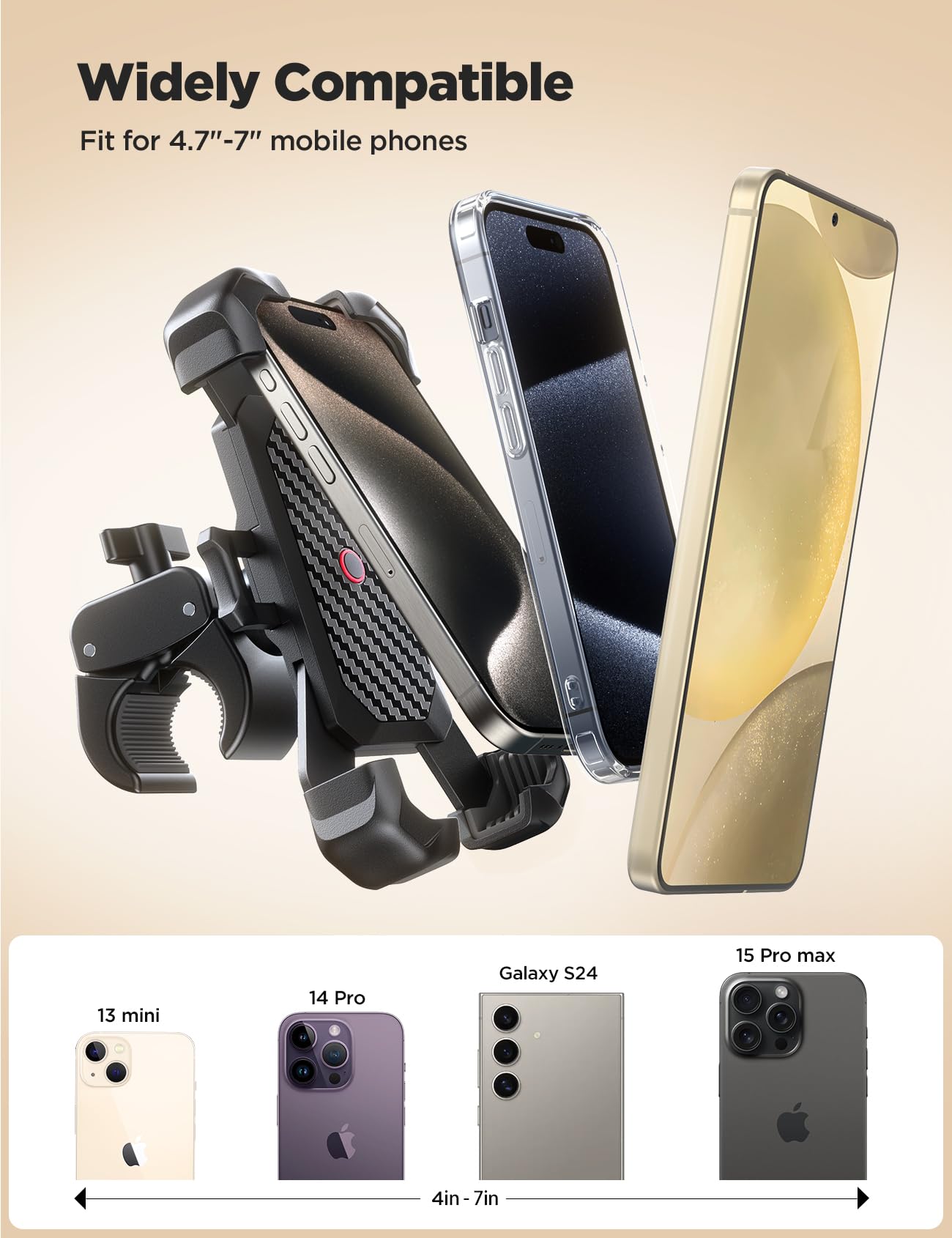 JOYROOM Motorcycle Phone Mount - 1 Second Auto Lock, Military-Grade Anti-Shake (100mph), Universal Bike Phone Holder for iPhone, Samsung & All Smartphones - Quick 10-Second Installation - Perfect for Road Trips, Commuting & Adventure Riding