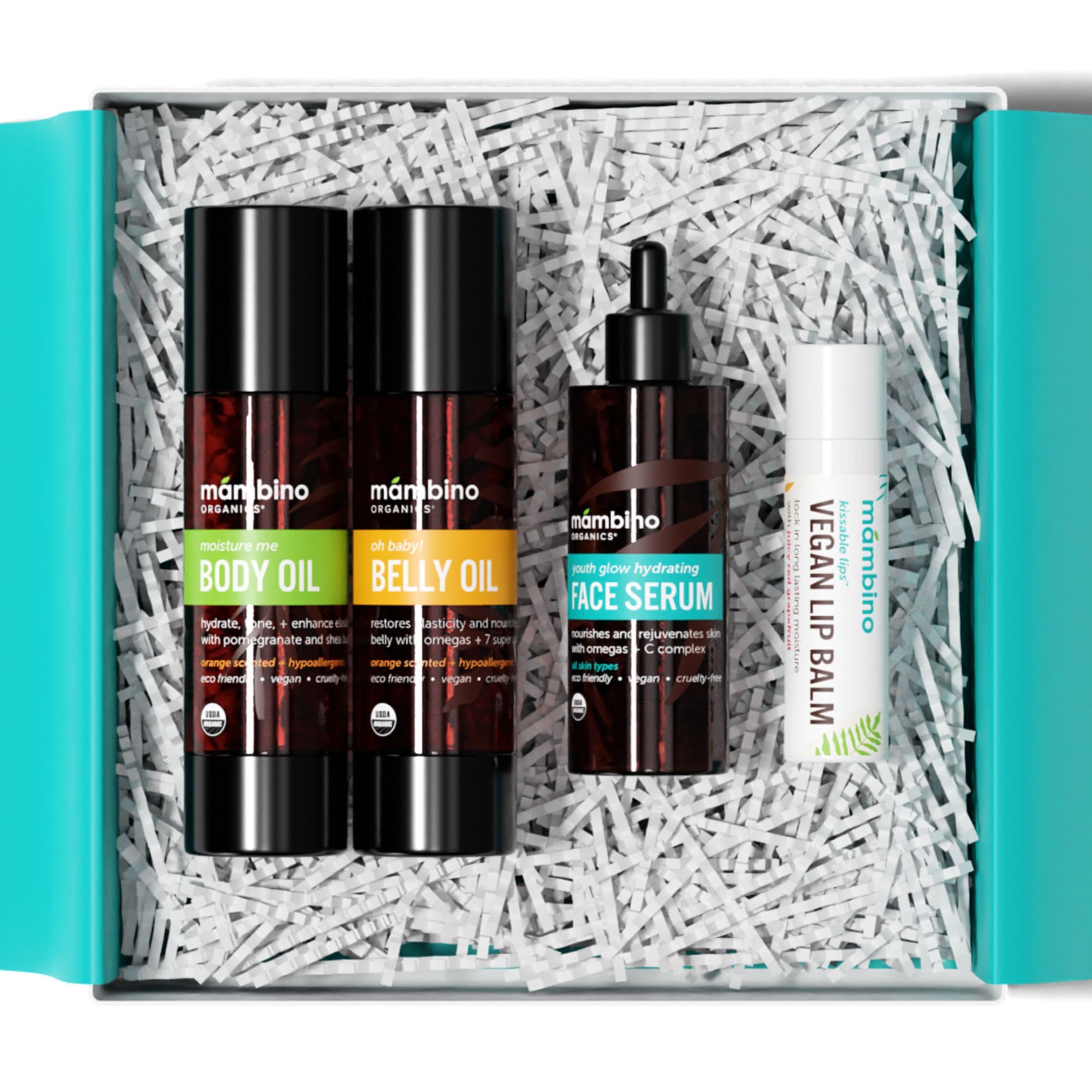Mambino Organics Pregnancy Skincare Gift Set - All Natural Anti-Stretch Mark Cream, Body Moisturizer & Lip Balm for Expecting Moms - Perfect First Time Mother's Gift with Free Tote Bag | Prenatal Care, Baby Shower Present, Self-Care Routine During Pregnancy