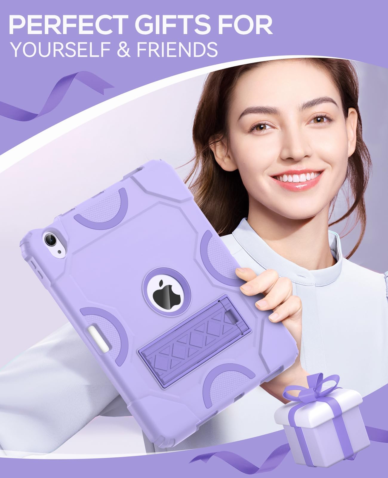 Premium Shockproof Rugged Case for iPad Air 11-inch (M3 2025/M2 2024) & 10.9-inch (5th/4th Gen 2022/2020) - Heavy Duty Protective Cover with Dual Layer Defense in Purple - Perfect for Outdoor Adventures, Construction Sites & Travel Protection