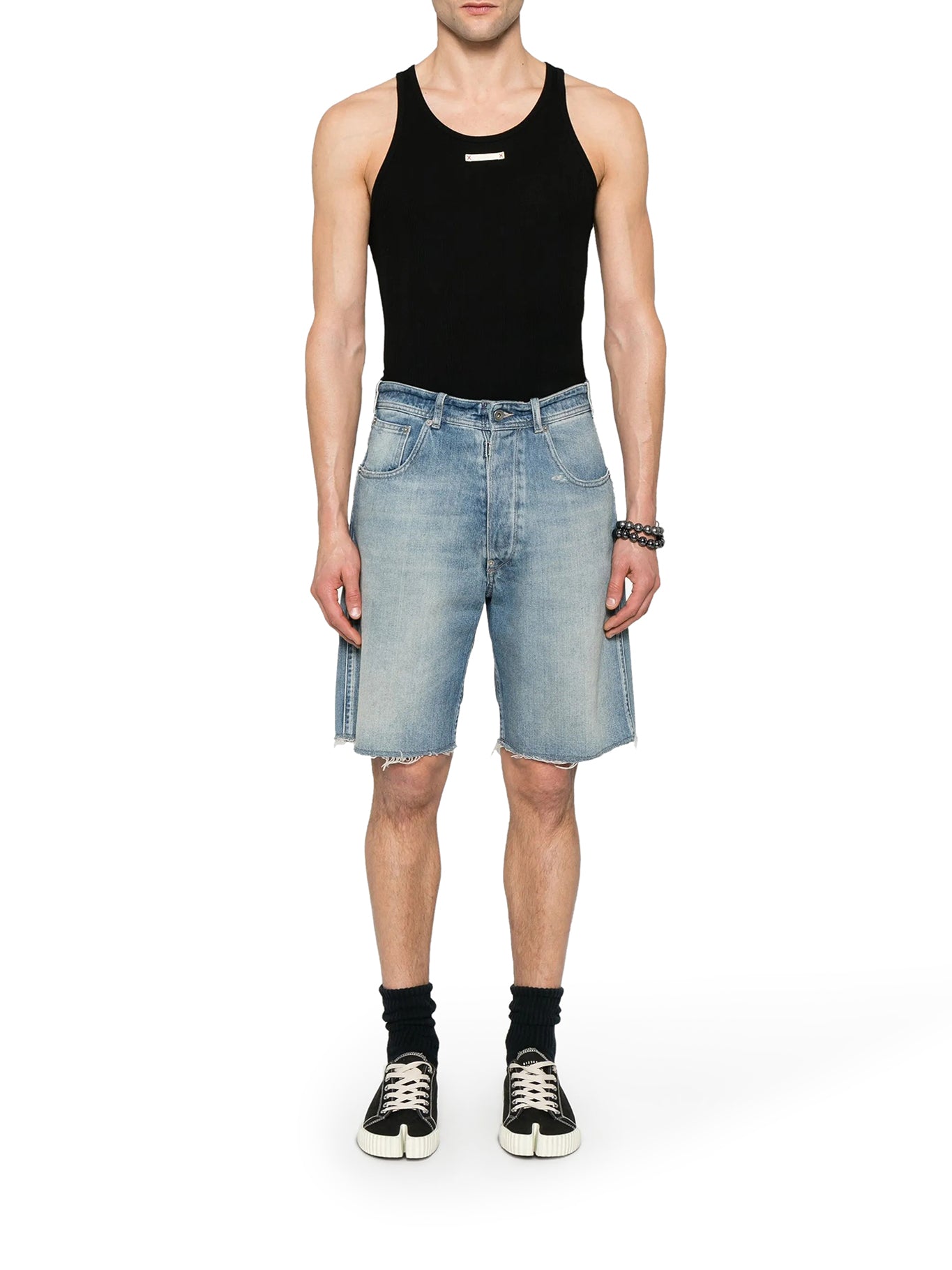 Maison Margiela Women's Denim Shorts in Light Blue - High Waisted Distressed Jeans Shorts for Summer | Casual Streetwear & Beach Outfits