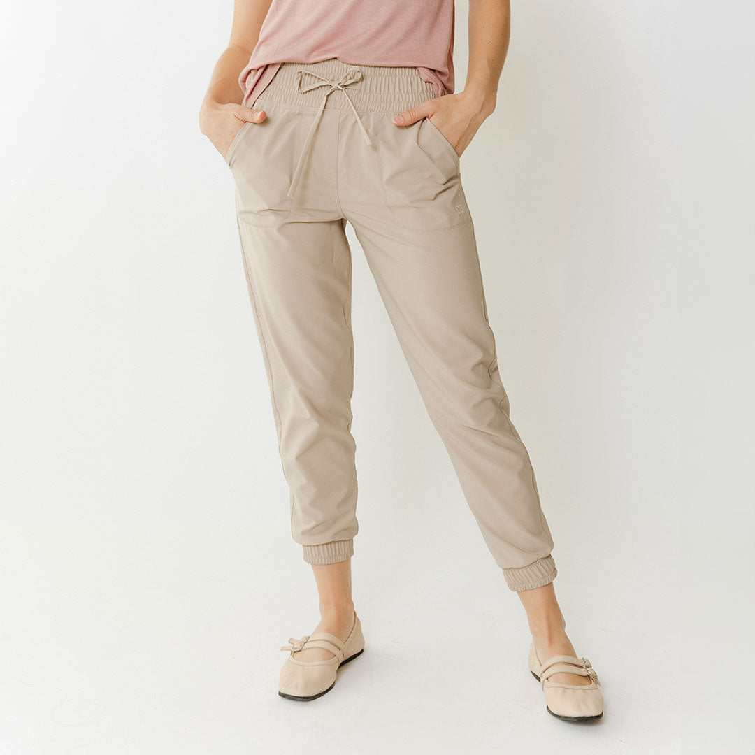 Destination Joggers for Women - Comfortable Cobblestone Color Casual Pants for Running, Yoga & Lounge Wear