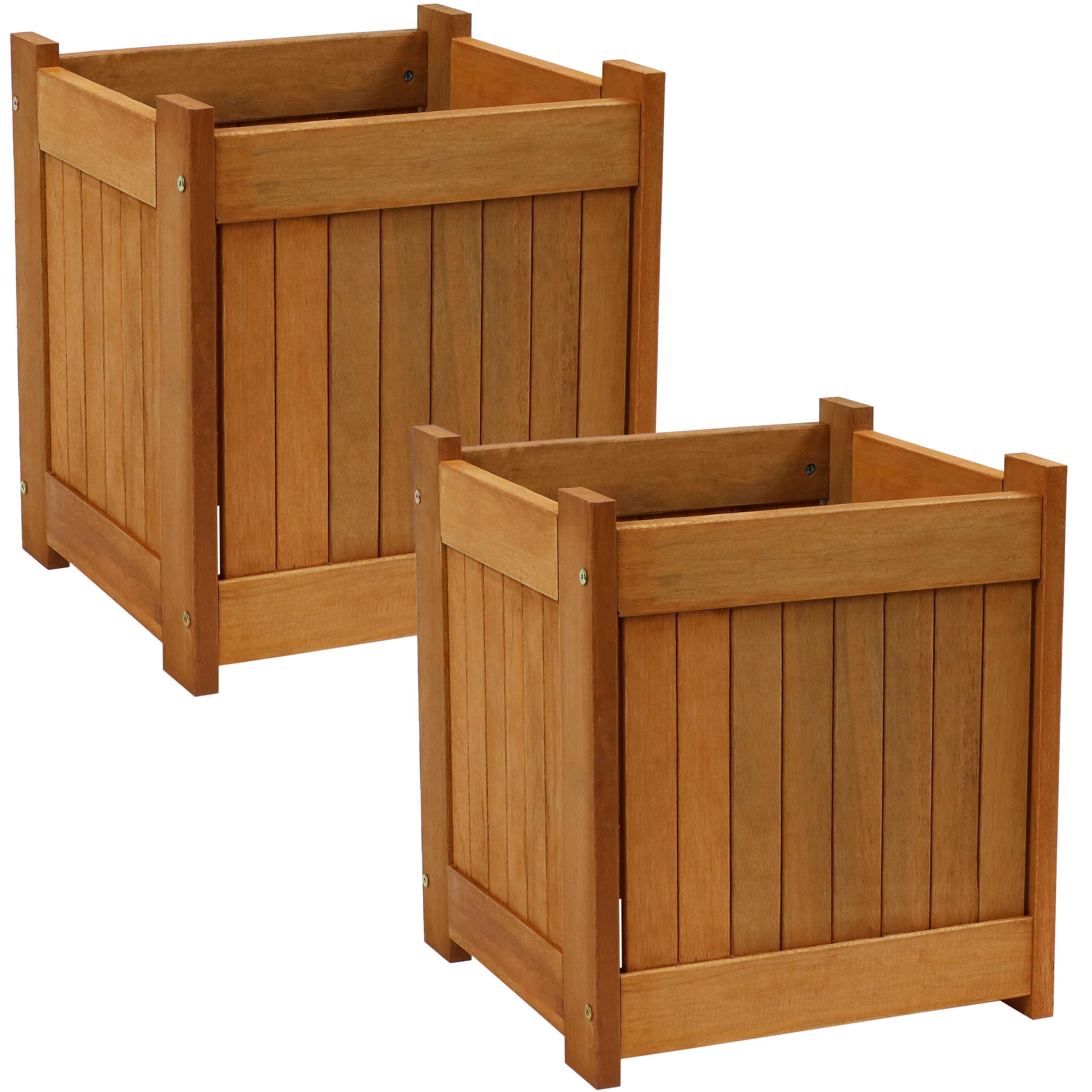 Sunnydaze Meranti Outdoor Square Wooden Planter Box 16 Inch - Durable Garden Flower Pot for Patio, Deck & Backyard Decor - Perfect for Plants, Herbs & Small Trees