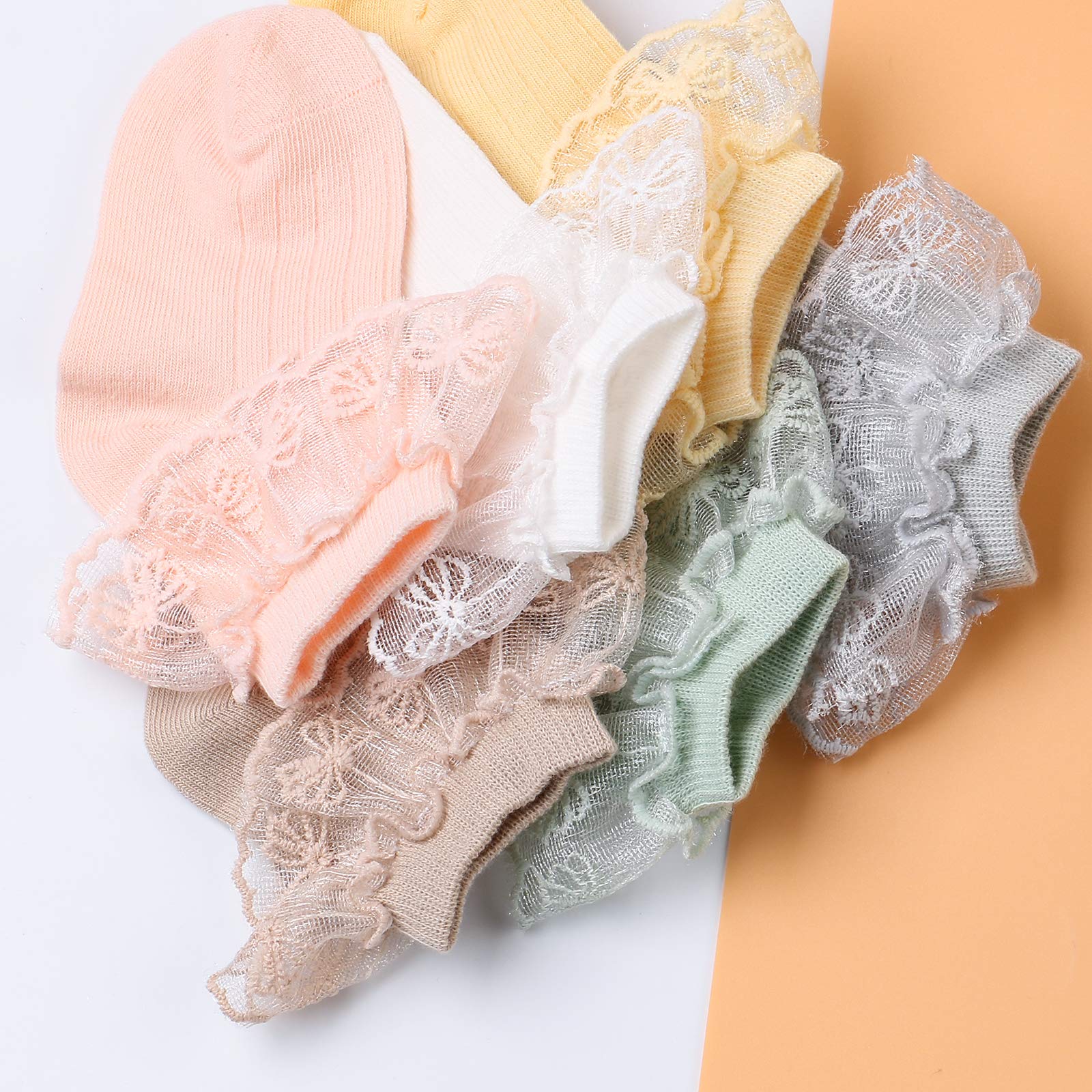 6 Pairs Baby Girls Socks - Newborn Ruffle Lace Cotton Socks for Princess - Soft Knit Frilly Socks for Infants & Toddlers - Perfect for Special Occasions, Photo Shoots & Everyday Wear
