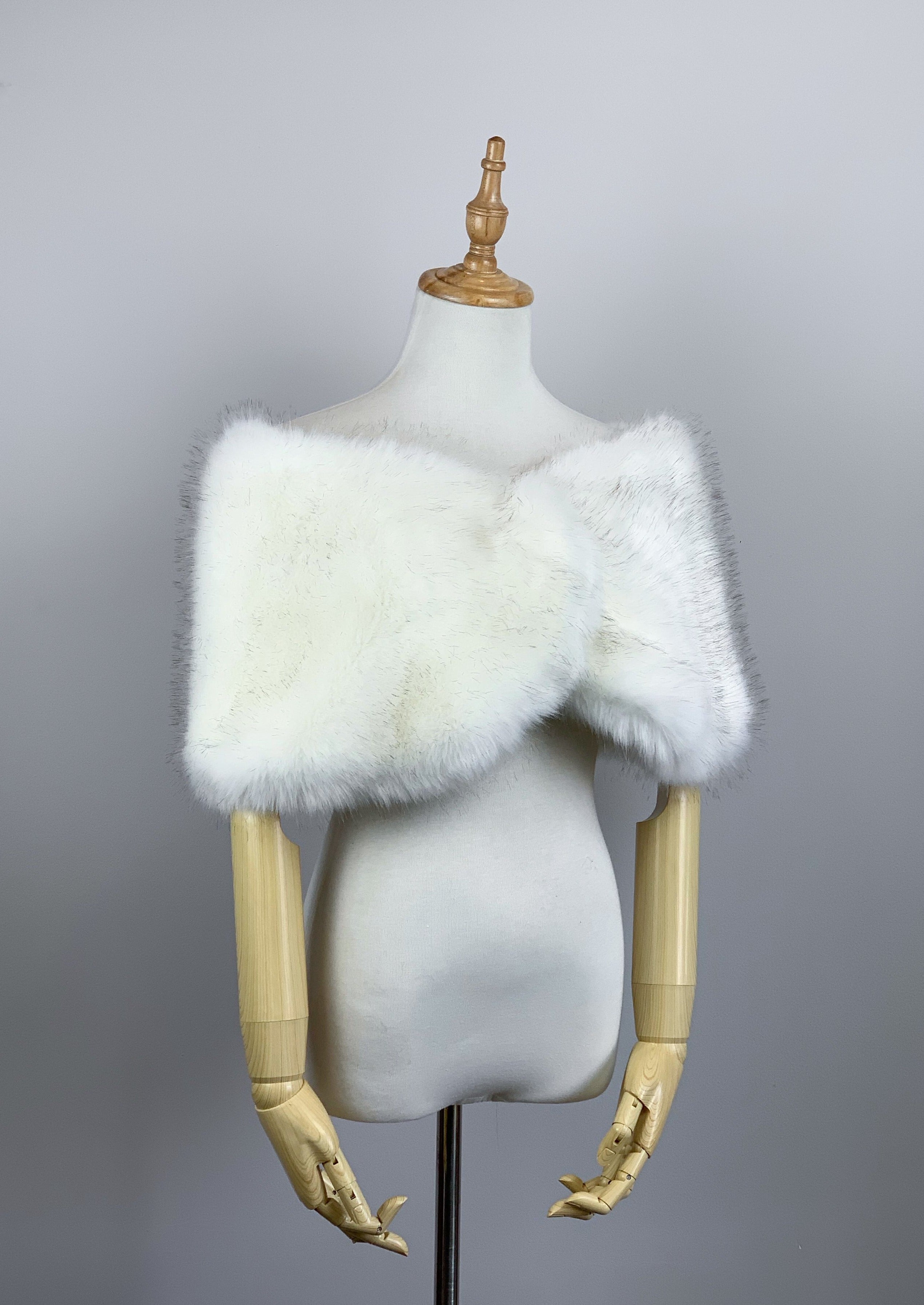 Ivory & Black Fur Wrap Shawl - Serena Wht03 | Elegant Winter Fashion Accessory for Women, Perfect for Parties, Weddings & Evening Events
