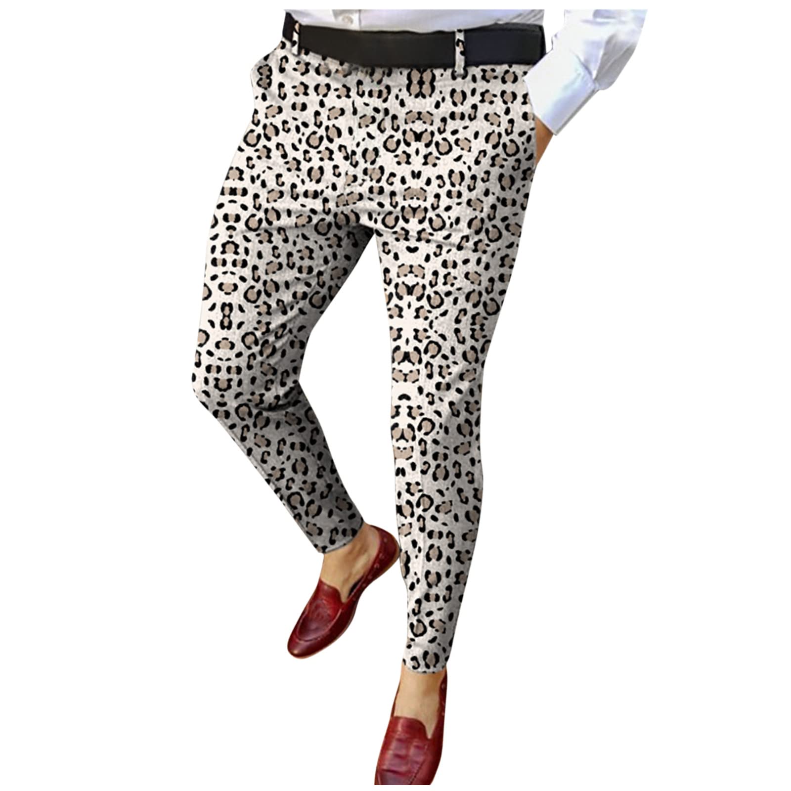 Classic Fit Men's Dress Pants with Elastic Waist - Flat Front Checked Formal Trousers for Office & Business | Comfortable Work Pants for Professional Men