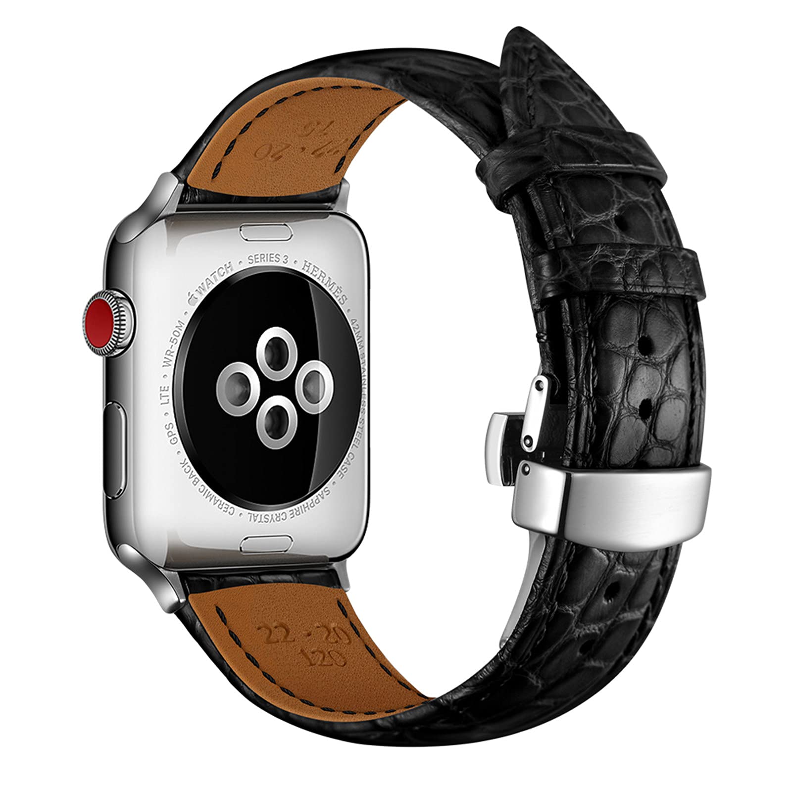 Premium Genuine Leather Watch Bands for Apple Watch Series 1/2/3/4/5/6/SE - 38mm 40mm 42mm 44mm Compatible iWatch Straps - Classic Retro Crocodile Design for Men & Women - Perfect for Work, Gym & Everyday Wear