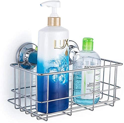 SANNO Heavy Duty Suction Cup Shower Caddy - Rustproof Bathroom Organizer with Deep Storage Basket for Shampoo, Soap & Toiletries - Perfect for Small Bathrooms, Apartments & Dorm Showers