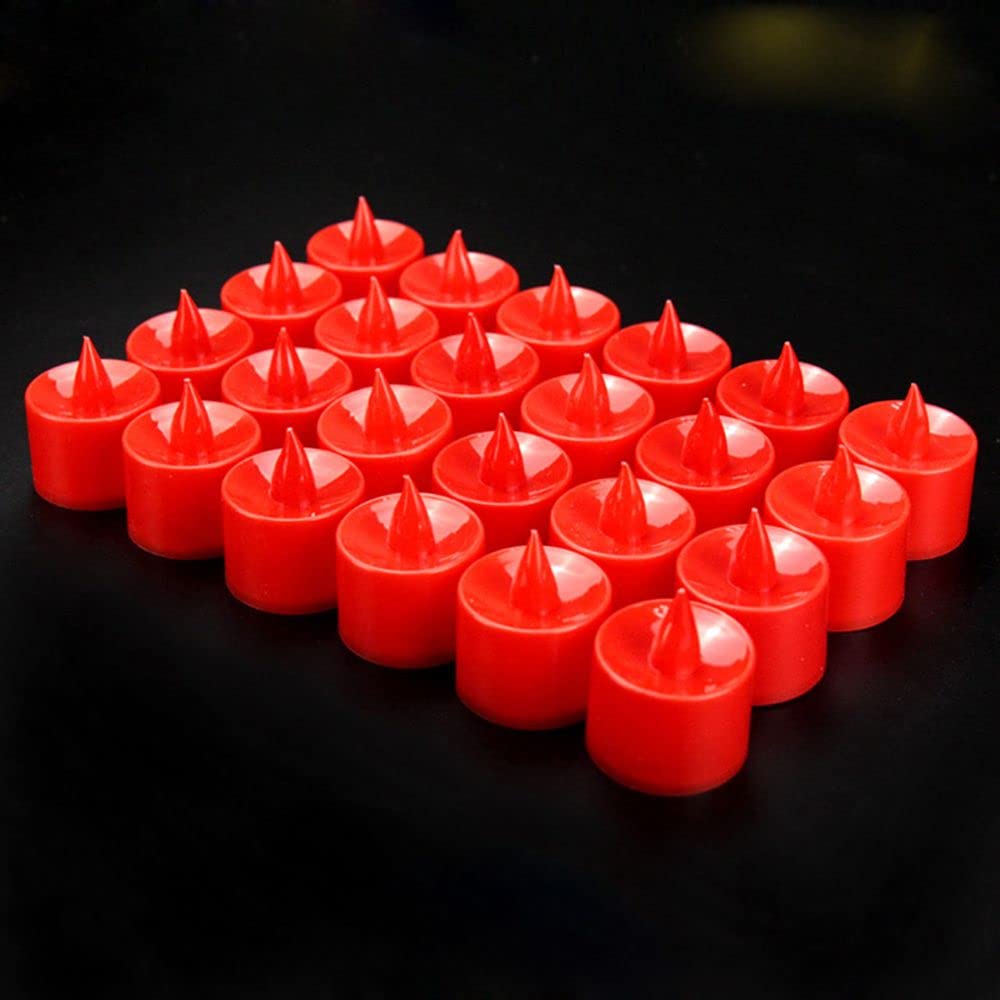 24PCS Flameless Tea Light Candles - Realistic LED Flickering Battery Operated Electric Fake Candles for Wedding, Party, Home Decor & Gifts (Round Red Shell with Warm Red Light) - Perfect for Centerpieces, Votive Holders, Lanterns & Romantic Ambiance