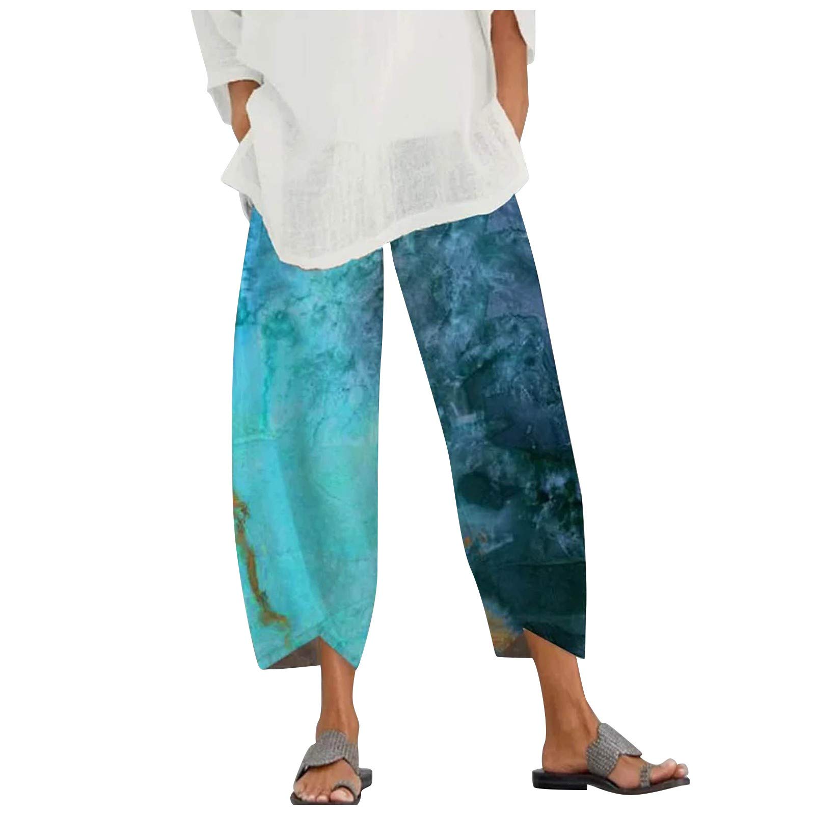 Stylish Women's Printed Seven-Point Capri Pants - Trendy Floral Beach Pants for Summer Outfits, Streetwear & Vacation | Perfect for Casual Wear, Travel & Seaside Adventures