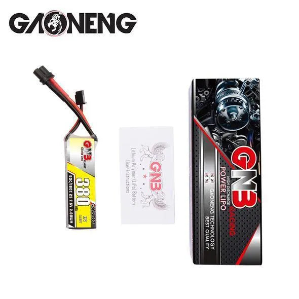 High-Performance GAONENG GNB 380mAh 2S 7.6V 90C/180C HV Lipo Battery with XT30 Plug (2-Pack) - Ideal for FPV Drones, RC Cars, and Mini Quadcopters