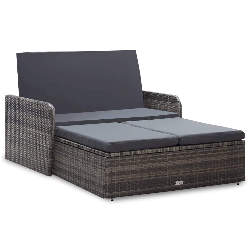 **Weather-Resistant 2-Piece Rattan Outdoor Sofa Set with Footrest & Cushion - Gray & Dark Gray Patio Lounge Furniture for Garden, Backyard, or Poolside Relaxation**