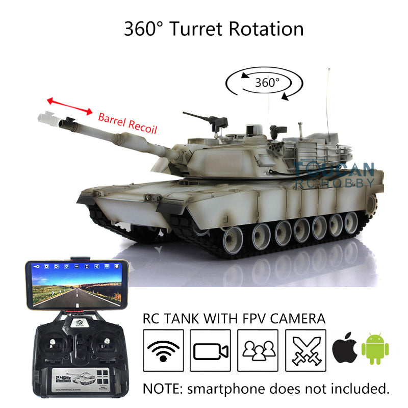1:16 Scale 7.0 Henglong 2.4Ghz RTR RC Tank - M1A2 Abrams Model 3918 with Steel Gearbox, Barrel Recoil & 360° Rotating Turret | Perfect for Military Enthusiasts, Collectors and Outdoor RC Battles