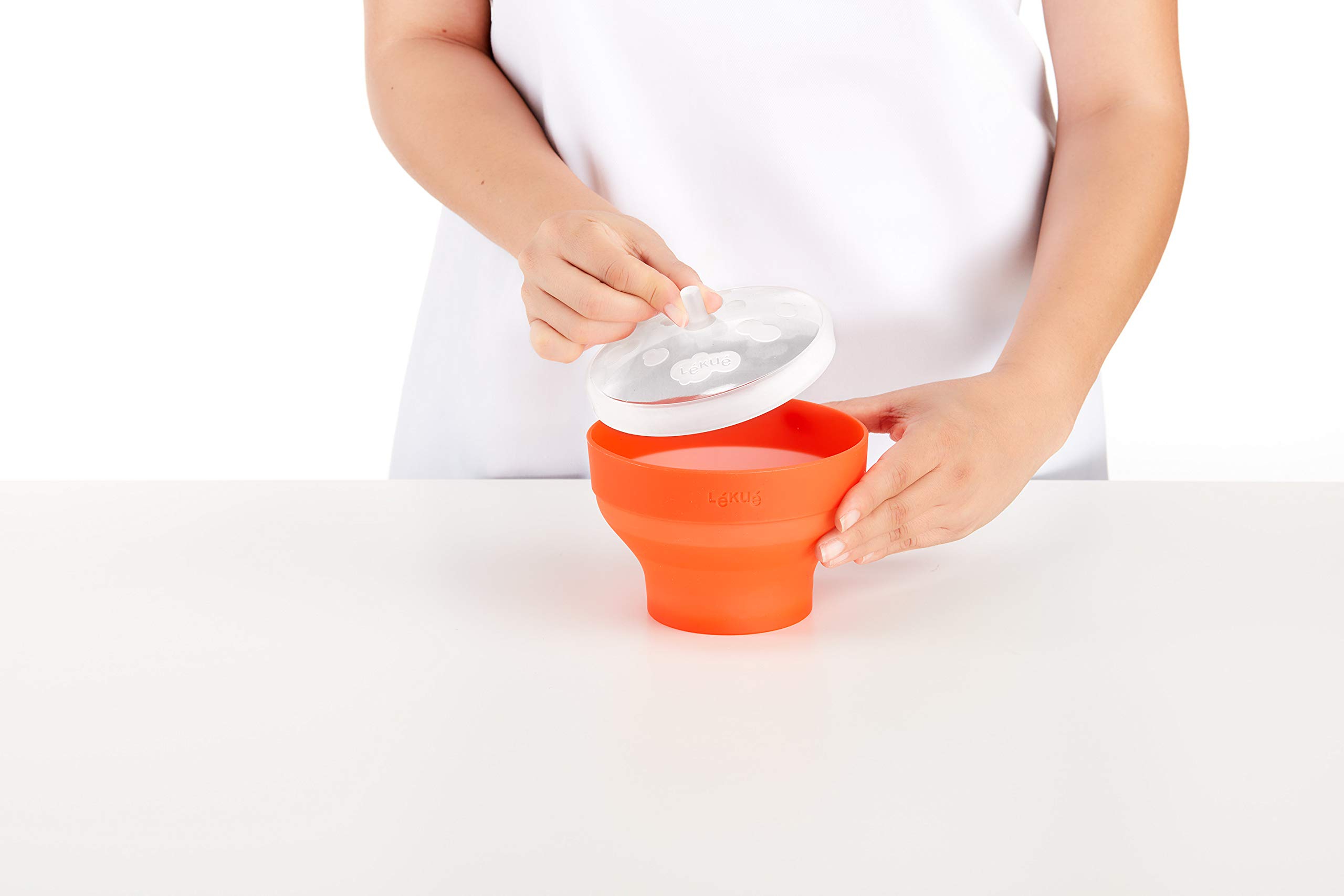 Lékué Mini Microwave Popcorn Maker - 5 x 3.5 Inches, BPA-Free, Red - Perfect for Healthy Snacking at Home, Office, or Movie Nights