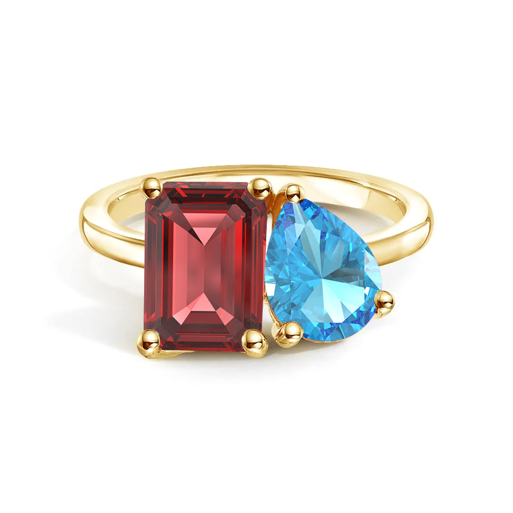 Personalized Toi et Moi Ruby Birthstone Ring for Women - Custom Anniversary, Engagement & Wedding Jewelry Gift - Perfect for Romantic Occasions & Special Celebrations