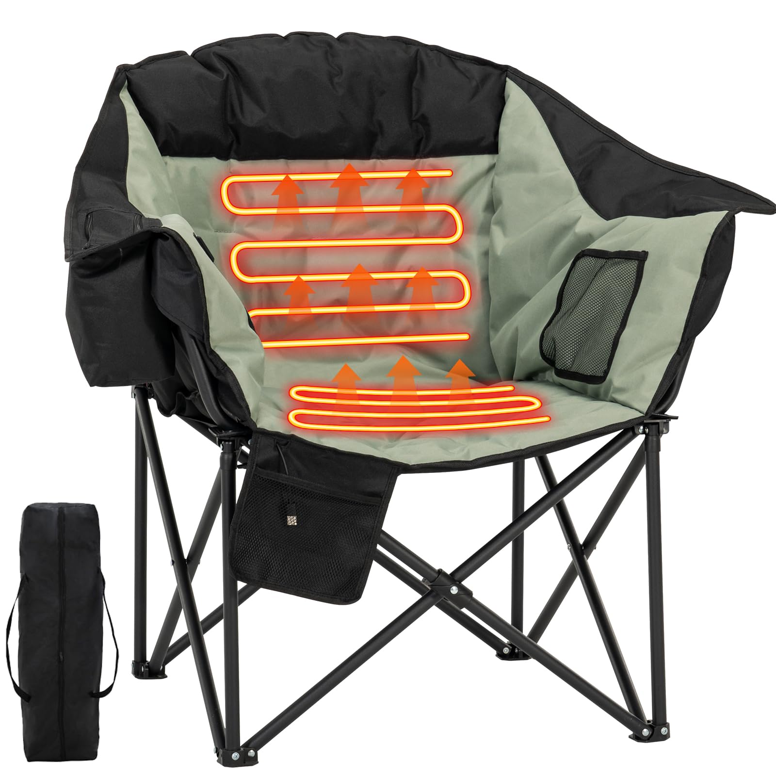 SLSY Oversized Heated Camping Chair - 500 lbs Weight Capacity, Portable Folding Heated Seat for Outdoor Sports, Camping, Picnics & Patio Use - Perfect for Winter Camping, Backyard Relaxation & Cold Weather Activities