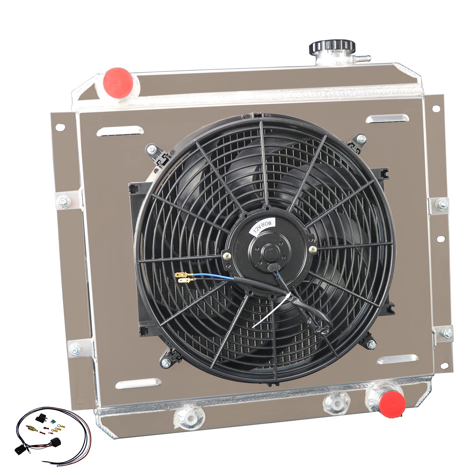 3 Row All Aluminum Radiator with Shroud Fan & Relay Kit for Toyota Land Cruiser FJ40 FJ45 BJ42 BJ60 (1958-1984) - Heavy Duty Cooling Upgrade for Off-Road, Overlanding & Classic Car Restoration