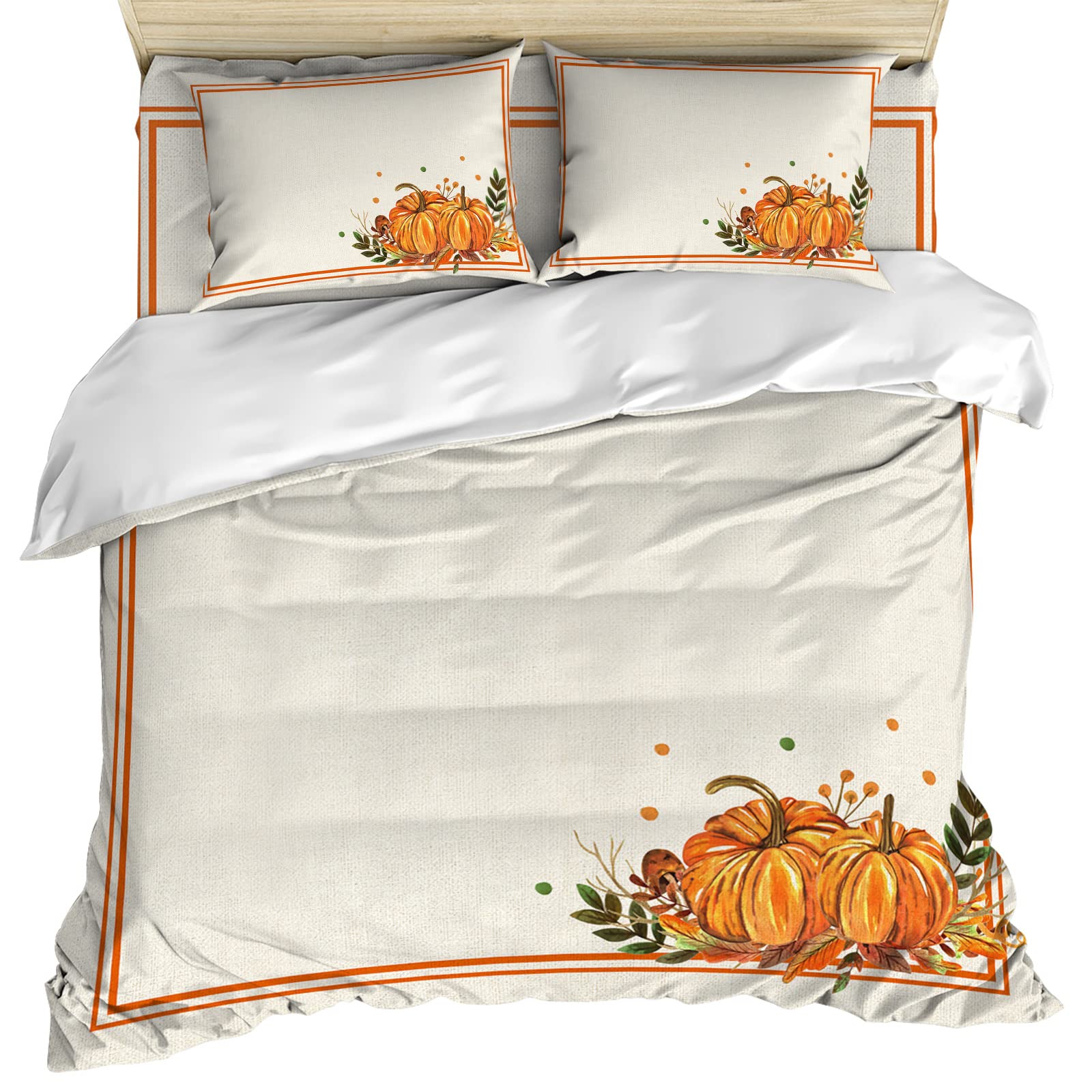 LEOKOTI 4-Piece Twin Bedding Set - Thanksgiving Pumpkin Quilt with Pillow Sham & Sheet, Watercolor Fall Maple Leaf Orange Lace Breathable Microfiber Coverlet - All Season Comfort for Guest Rooms, Dorms & Cozy Autumn Decor
