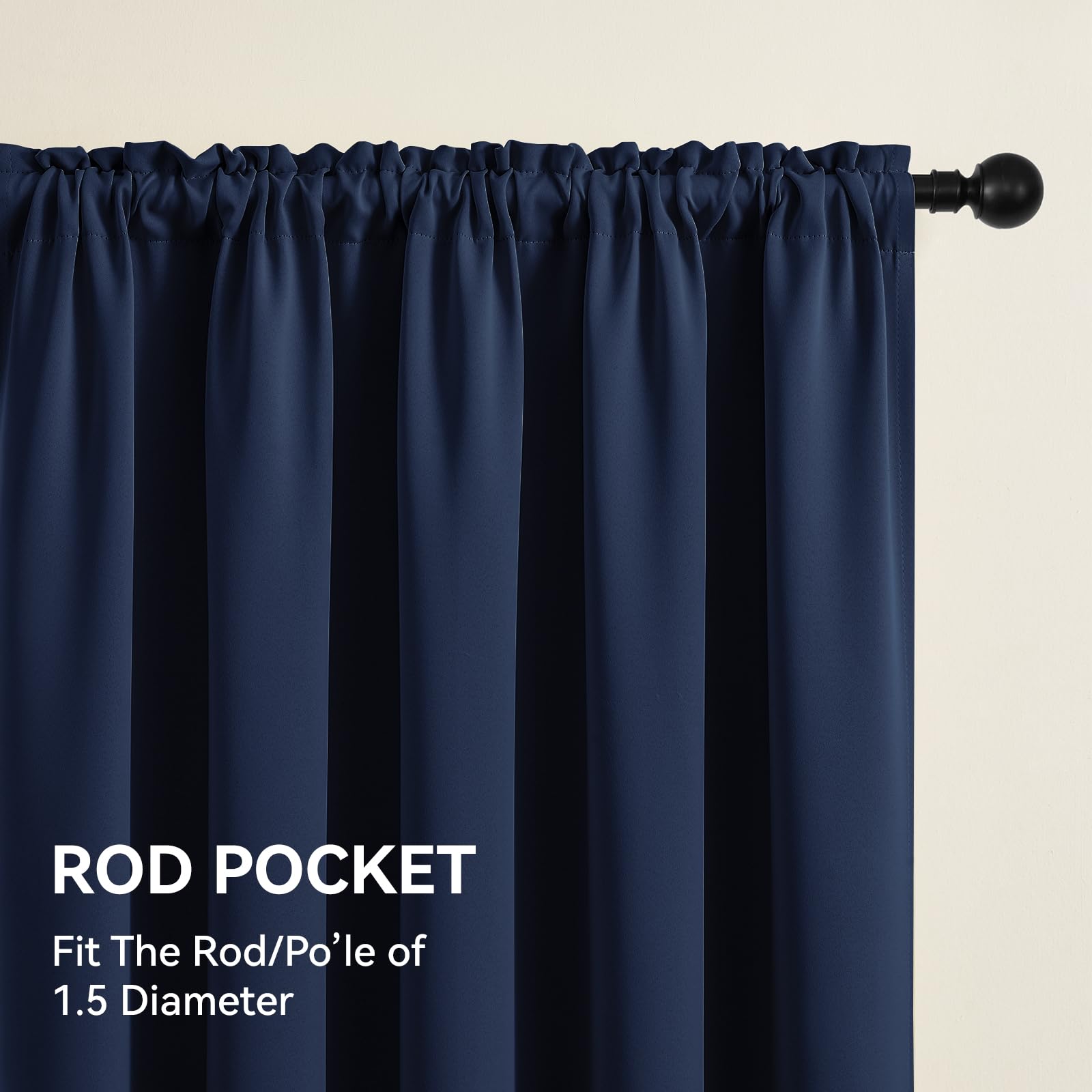 Blackout Curtains for Bedroom & Living Room - Thermal Insulated Solid Drapes with Rod Pocket, 52x45 Inch Navy Blue Set of 2 Panels - Perfect for Small Rooms, Home Theater & Light Sleepers