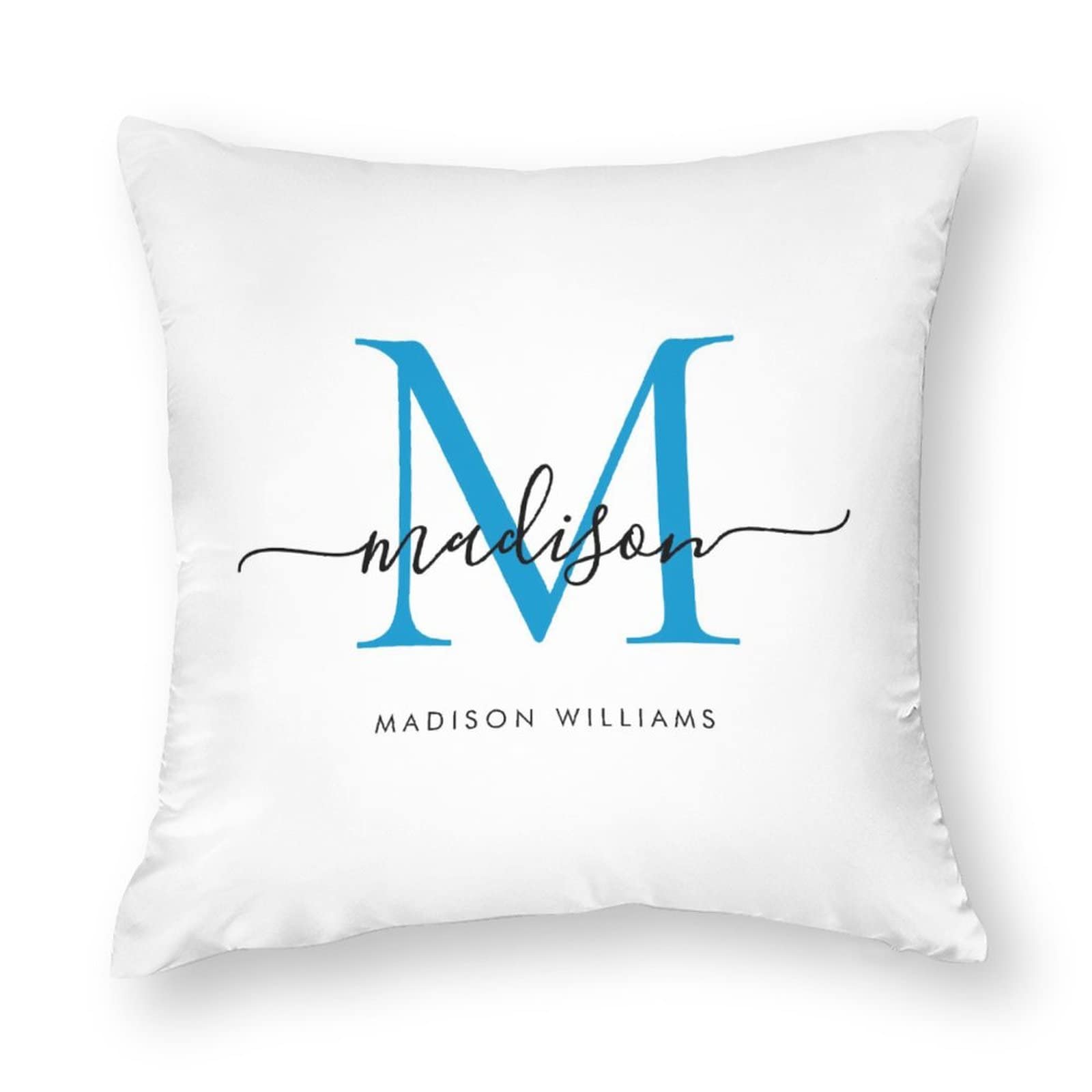 Preppy Bright Blue & Black Monogram Chic Script Name Throw Pillow Covers - Personalized Home Decor for Living Room, Bedroom & Dorm