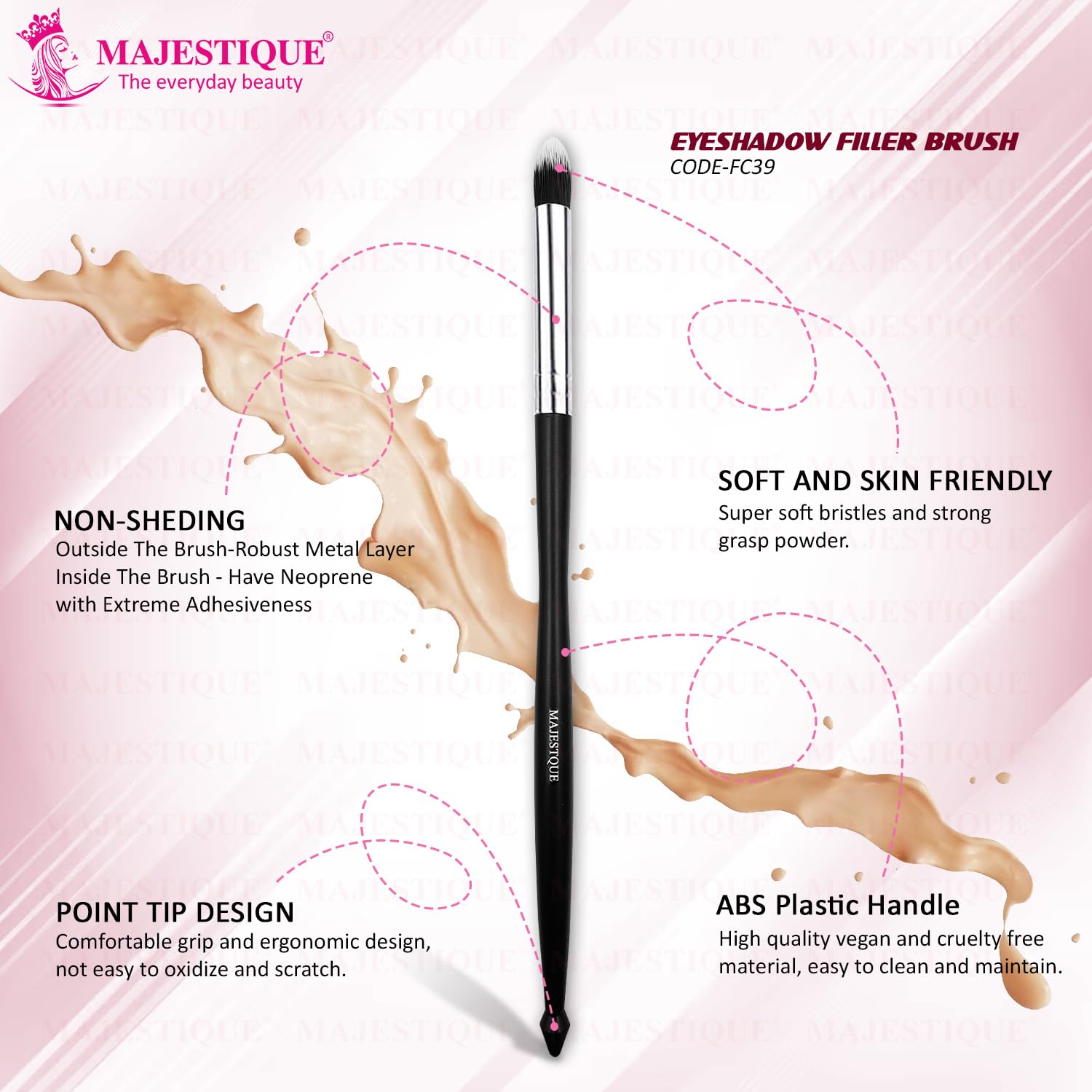 Majestique Premium Eyeshadow Filler Brush - Professional Makeup Brush for Powder, Cream, Gel & Wax - Natural Looking Brows All Day - Jet Black Eye Blending Brush for Women & Girls (FC39) - Perfect for Everyday Makeup, Professional Contouring & Special Occasion Looks