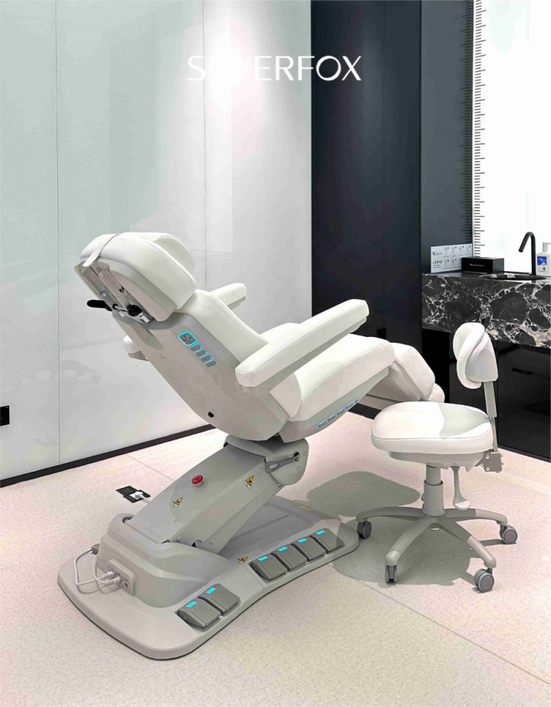 SilverFox 2246EBN Electric 4-Motor Professional Facial Bed with Memory Function - Adjustable Esthetician Chair for Spa & Salon Treatments, Includes Hand Remote, Paper Holder & Foot Cover Package - Perfect for Facials, Massage & Skin Care Procedures