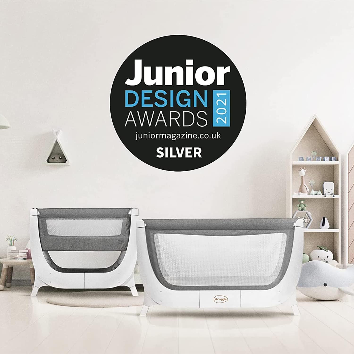 Shnuggle Beaba Air Complete Baby Sleep System - Grey & White - Portable Crib for Nursery, Travel & Co-Sleeping