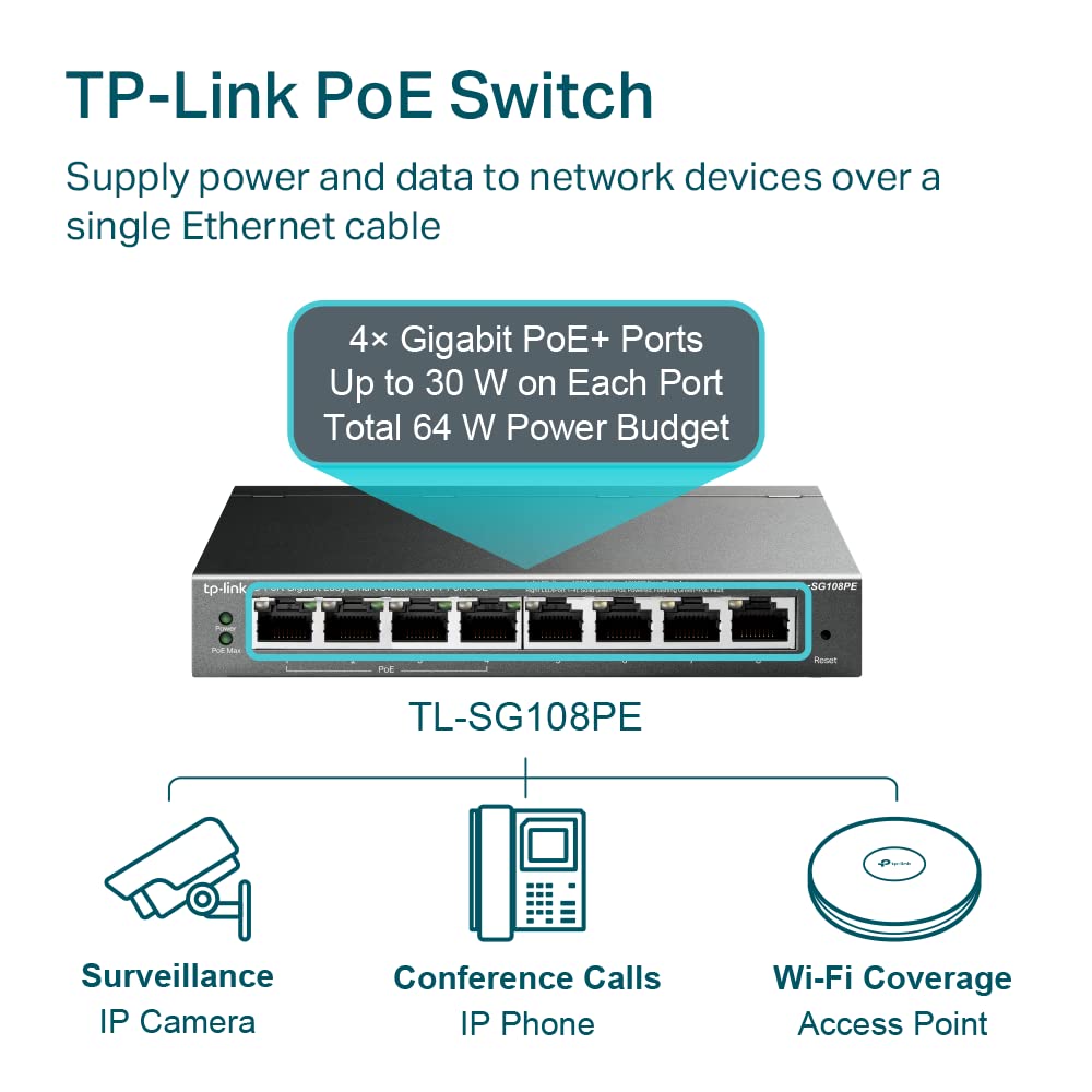 8 Port Gigabit Easy Smart Switch with 4X PoE - High Speed Network Switch for Home Office, Gaming & Small Business Networking