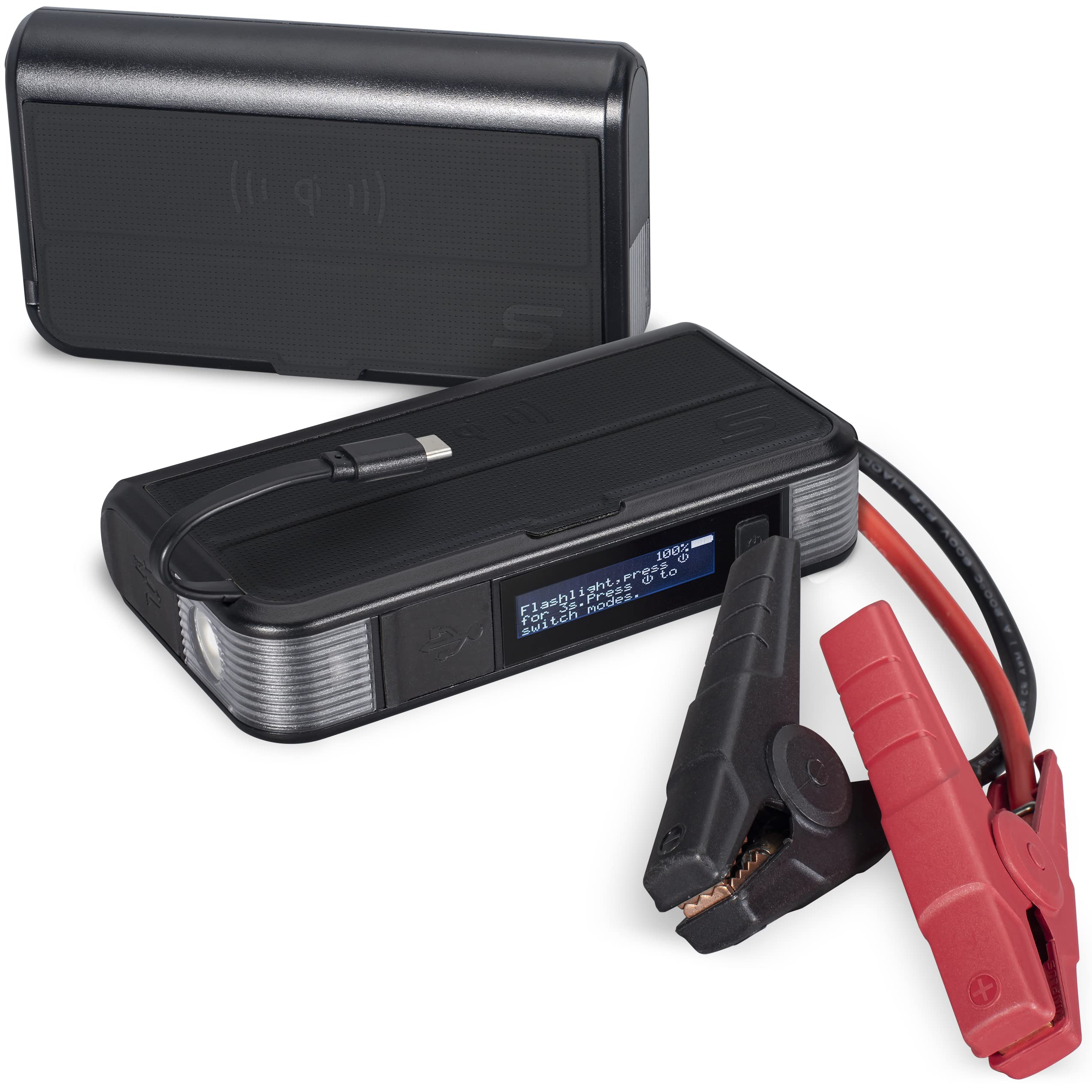 Type S 12V 400A Car Battery Jump Starter - 8000mAh Portable Power Bank for 6.0L Gas & 3.0L Diesel Engines - Built-in USB C Cable, Wireless Charger, LCD Display & Flashlight - UL-Listed Black - Perfect for Emergency Roadside Assistance & Outdoor Adventures