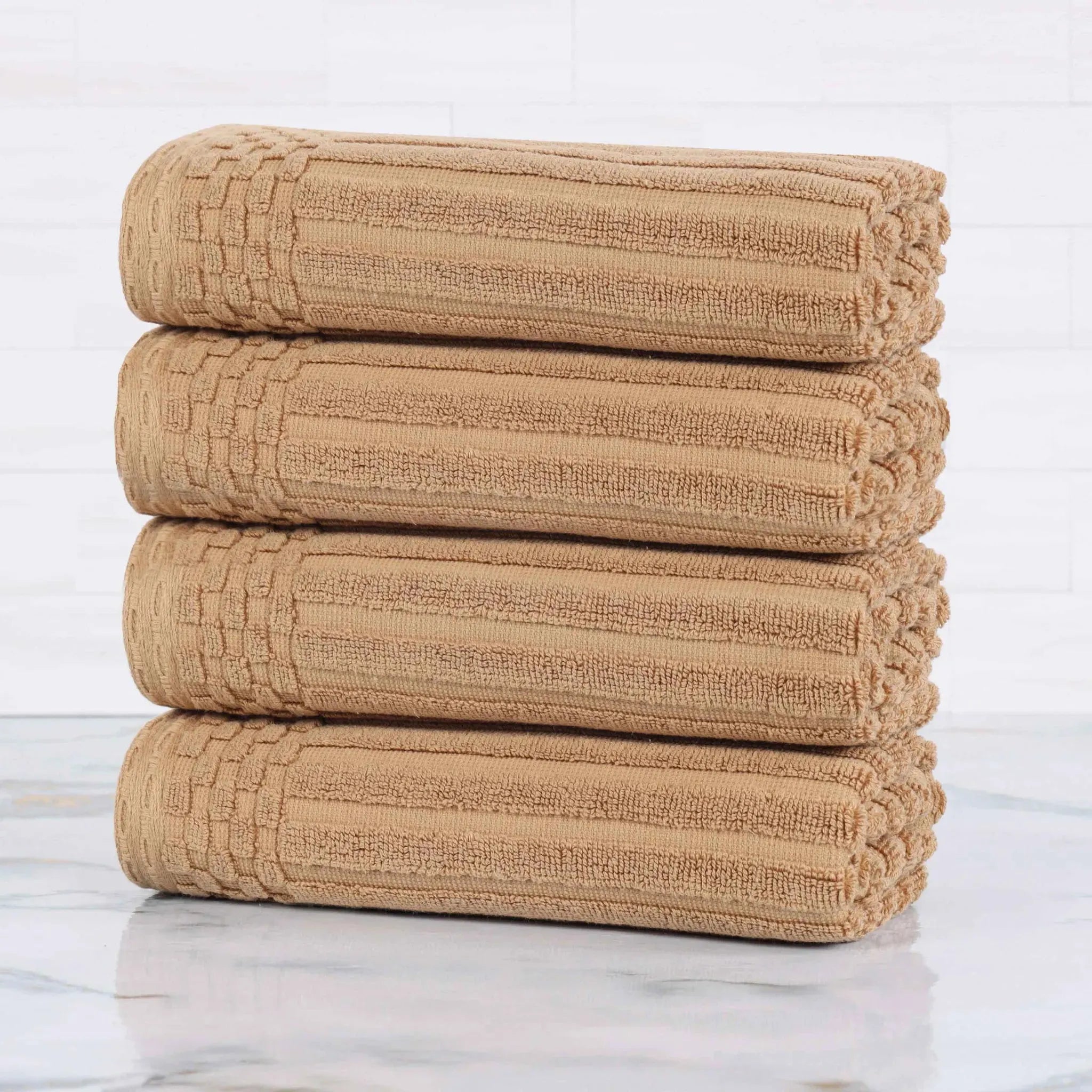 Premium Soho Ribbed Cotton Hand Towel Set - 4-Piece Ultra Absorbent Bath Towels for Kitchen, Bathroom & Gym - Soft & Quick-Drying