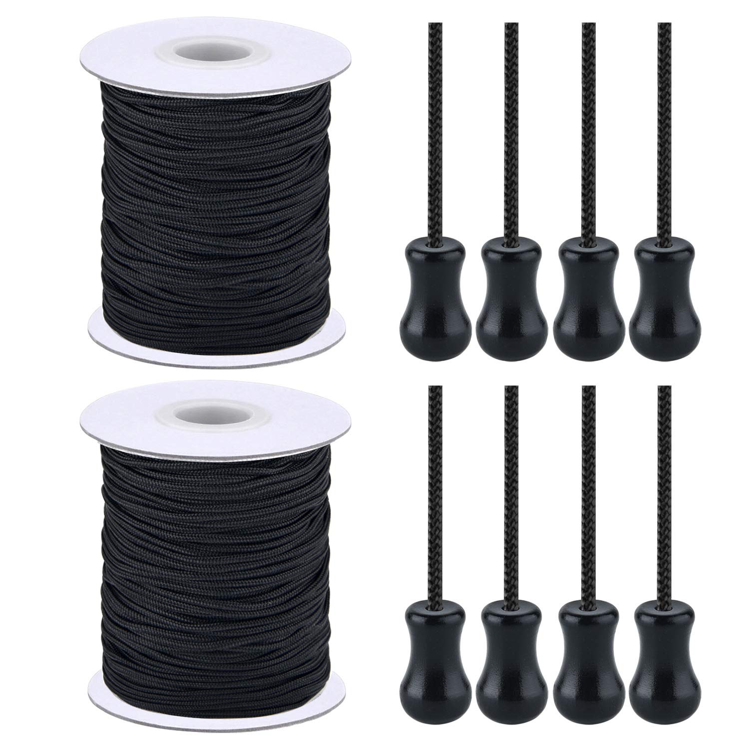2 Roll Braided Nylon Lift Shade Cord with Wood Pendants - 55 Yards 1.8mm Replacement Blind String for Window Blinds, Roman Shades, DIY Crafts & Gardening - Perfect for Home Decor, Plant Support & Handmade Projects