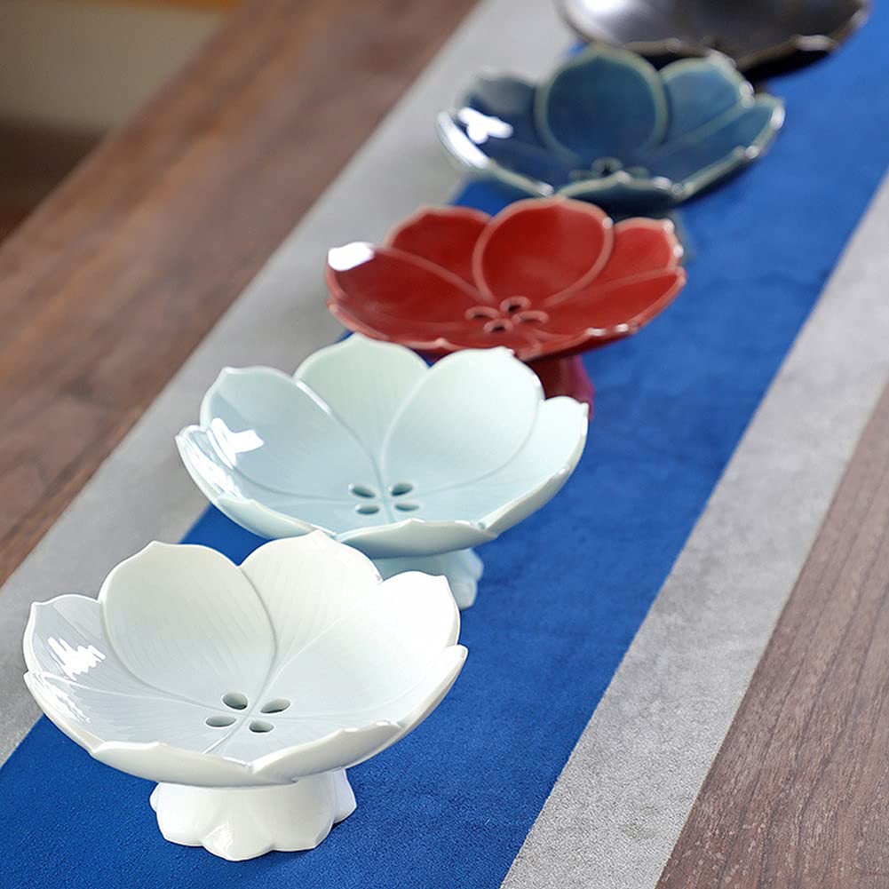 **Elegant Ceramic Pedestal Fruit Bowl - Decorative Footed Compote Serving Bowl for Desserts, Fruits, Bread & Snacks - Lotus Drain Plate for Kitchen Counter Display - Perfect for Dining Table Centerpiece & Party Serving (Blue)**