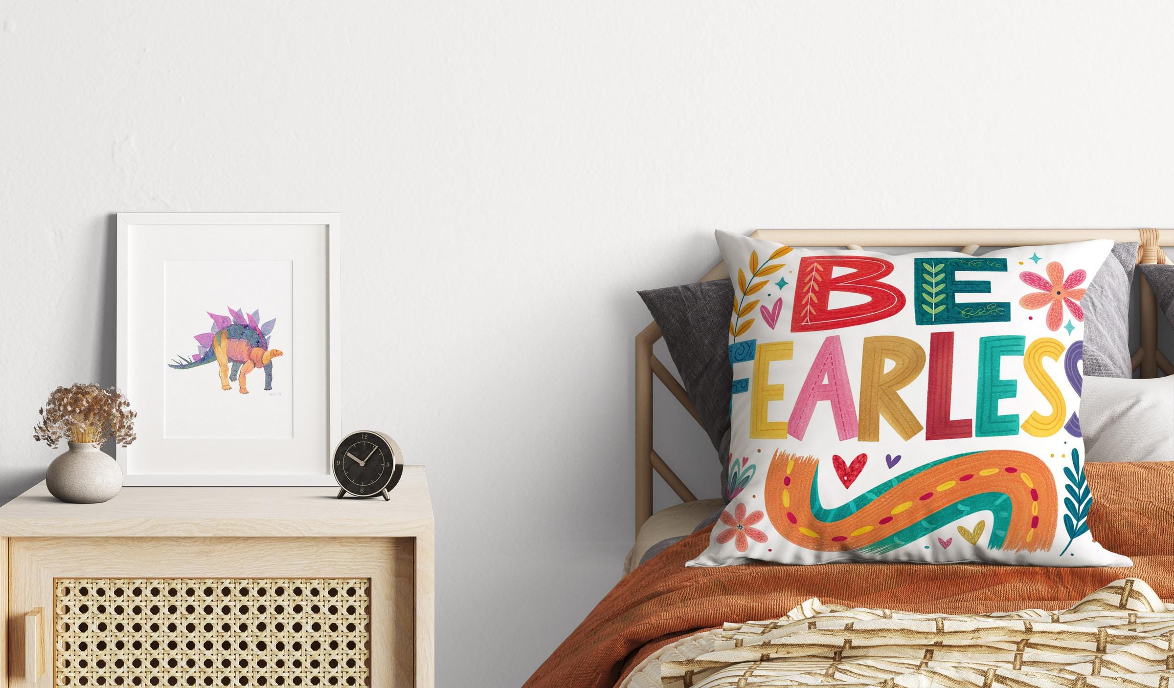 Be Fearless Inspirational Pillow - Motivational Home Decor with George Miller Art & Colorful Typography - Perfect for Living Room, Bedroom & Office Decor