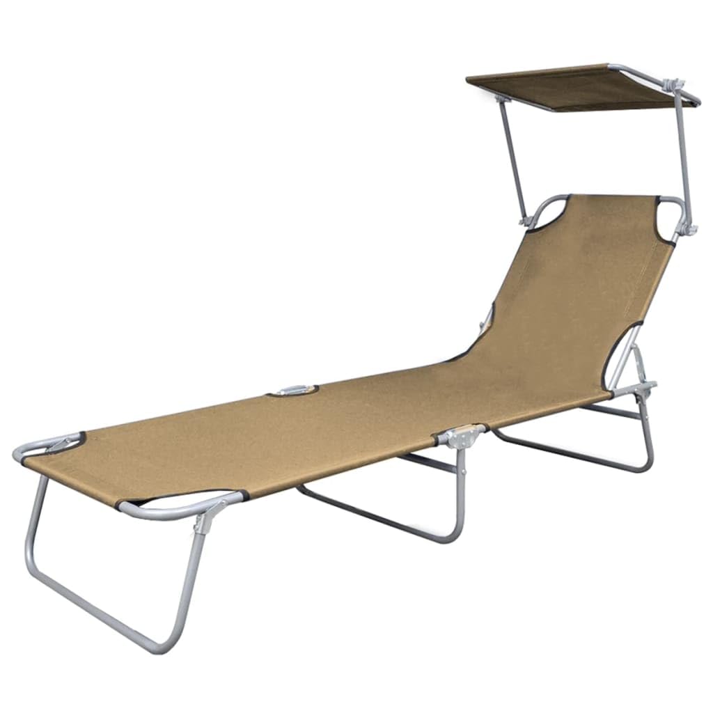 Portable Folding Sun Lounger with Adjustable Canopy - Heavy Duty Steel Frame in Taupe (Supports 300 lbs) - Perfect for Beach, Poolside, Patio & Backyard Relaxation